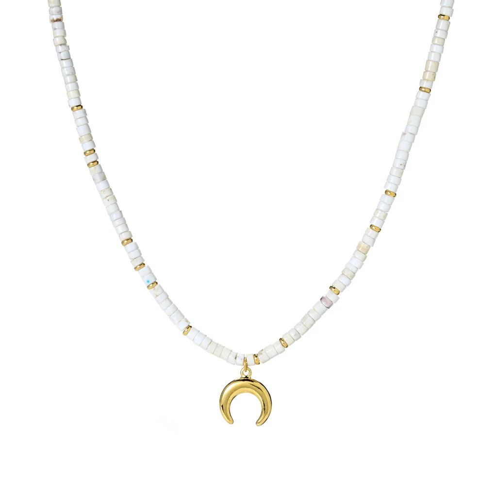 MAYAMAR 24K Gold Plated Howlite Beaded Crescent Horn 21" Necklace - Image 3