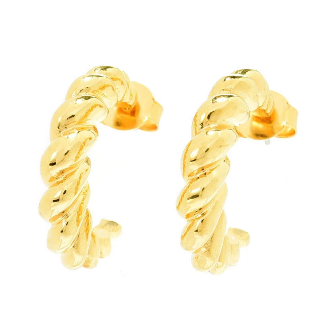 MAYAMAR 24K Gold Plated Polished Crescent Twist 1" Hoop Earrings - Image 4