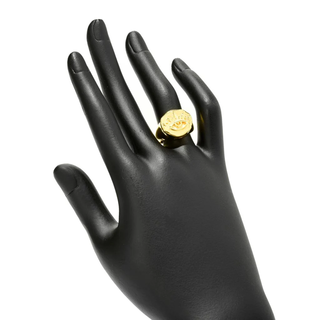 MAYAMAR 24K Gold Plated Polished Evil Eye Signet Style Ring - Image 2