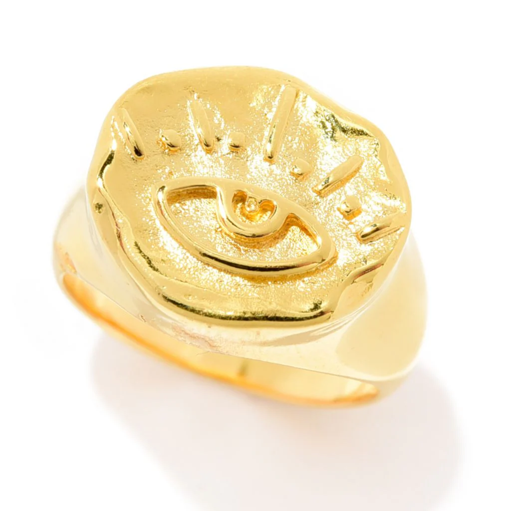 MAYAMAR 24K Gold Plated Polished Evil Eye Signet Style Ring - Image 3