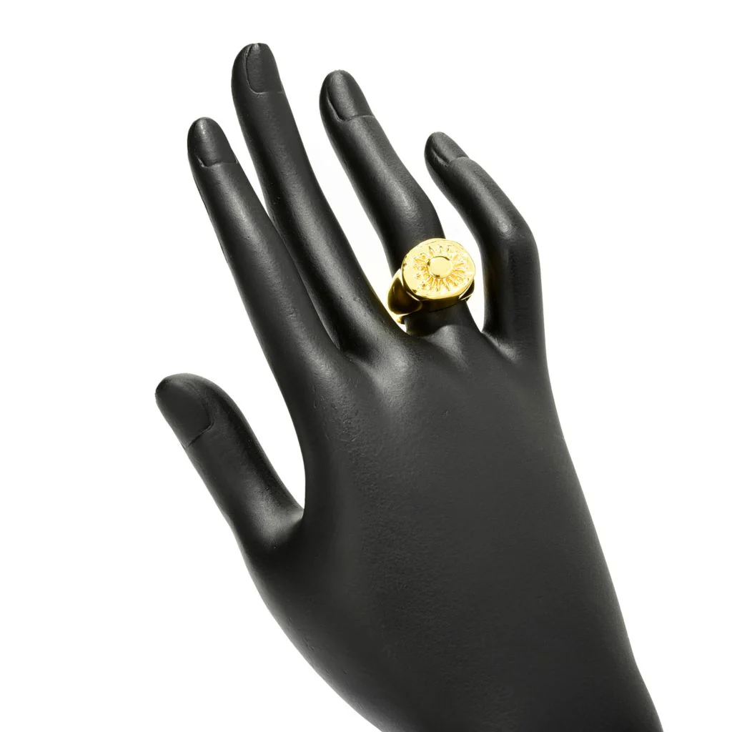 MAYAMAR 24K Gold Plated Polished Sun Signet Style Ring - Image 2