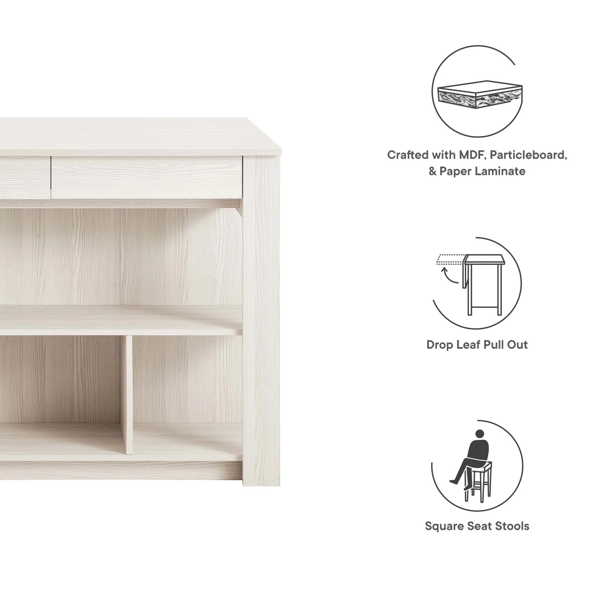 Meadowbrook 3-Piece Kitchen Island and Stool Set - Image 2