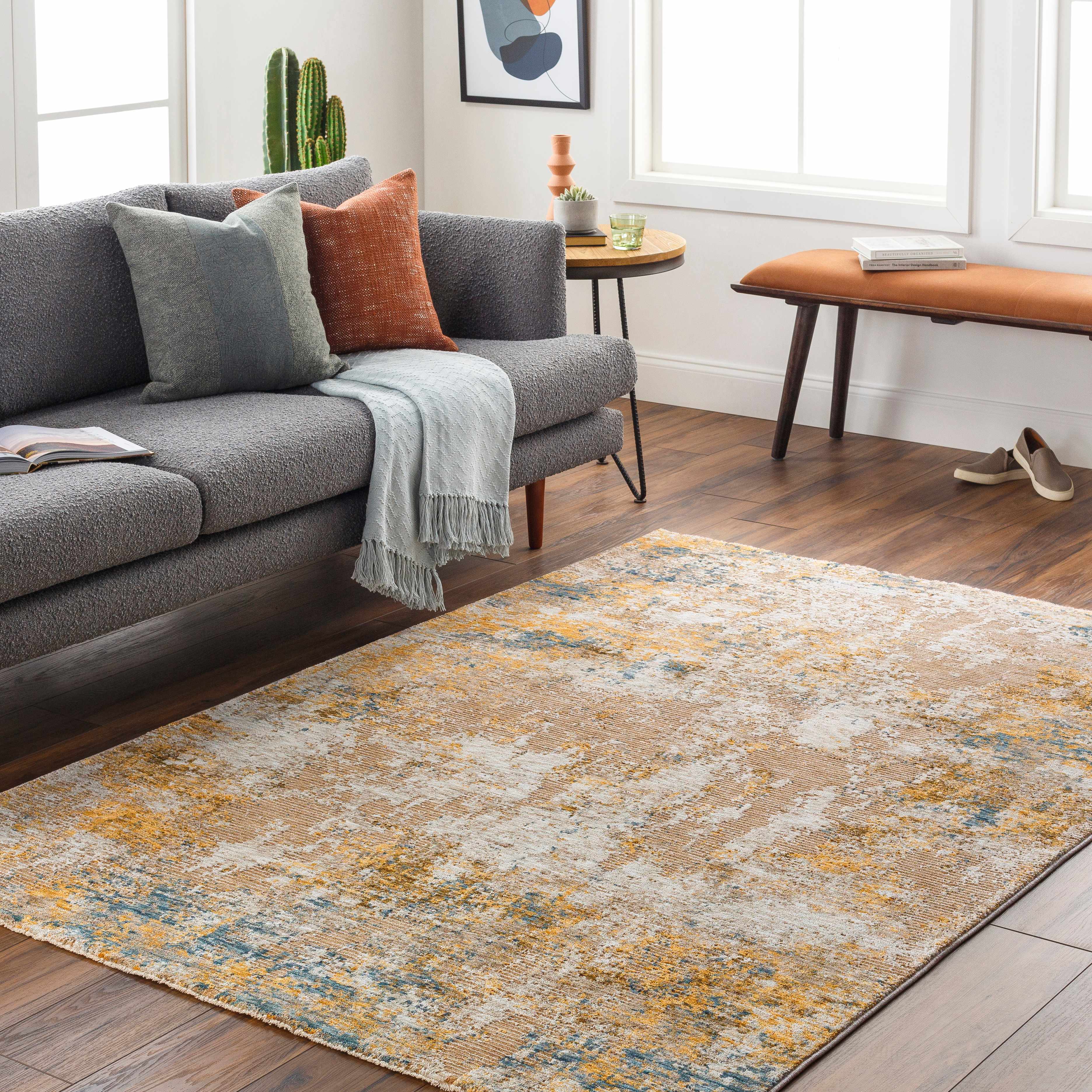 Meads Abstract Mustard Luxe Rug - Image 2