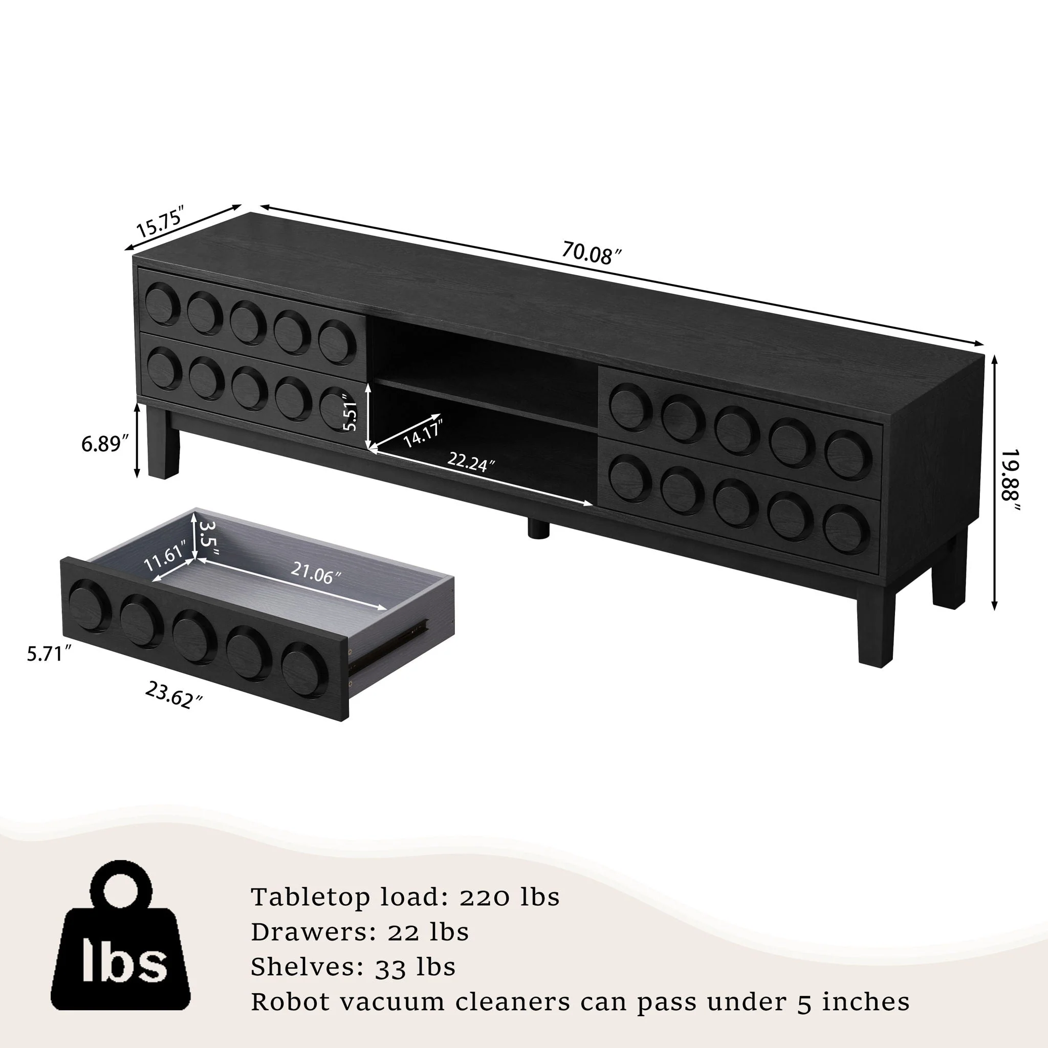 Media Console With 4 Drawers And Cable Management - Image 4