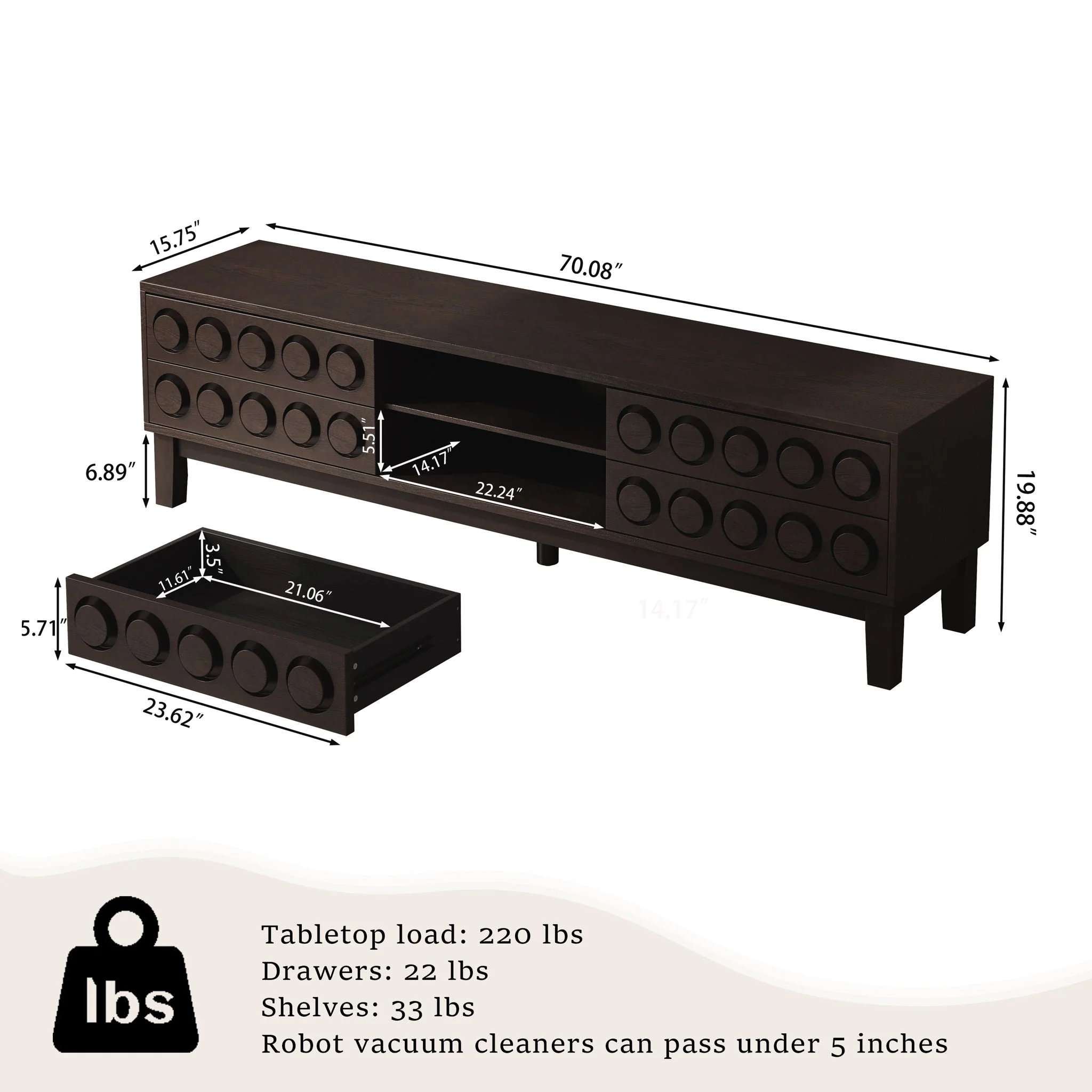 Media Console With 4 Drawers And Cable Management - Image 6