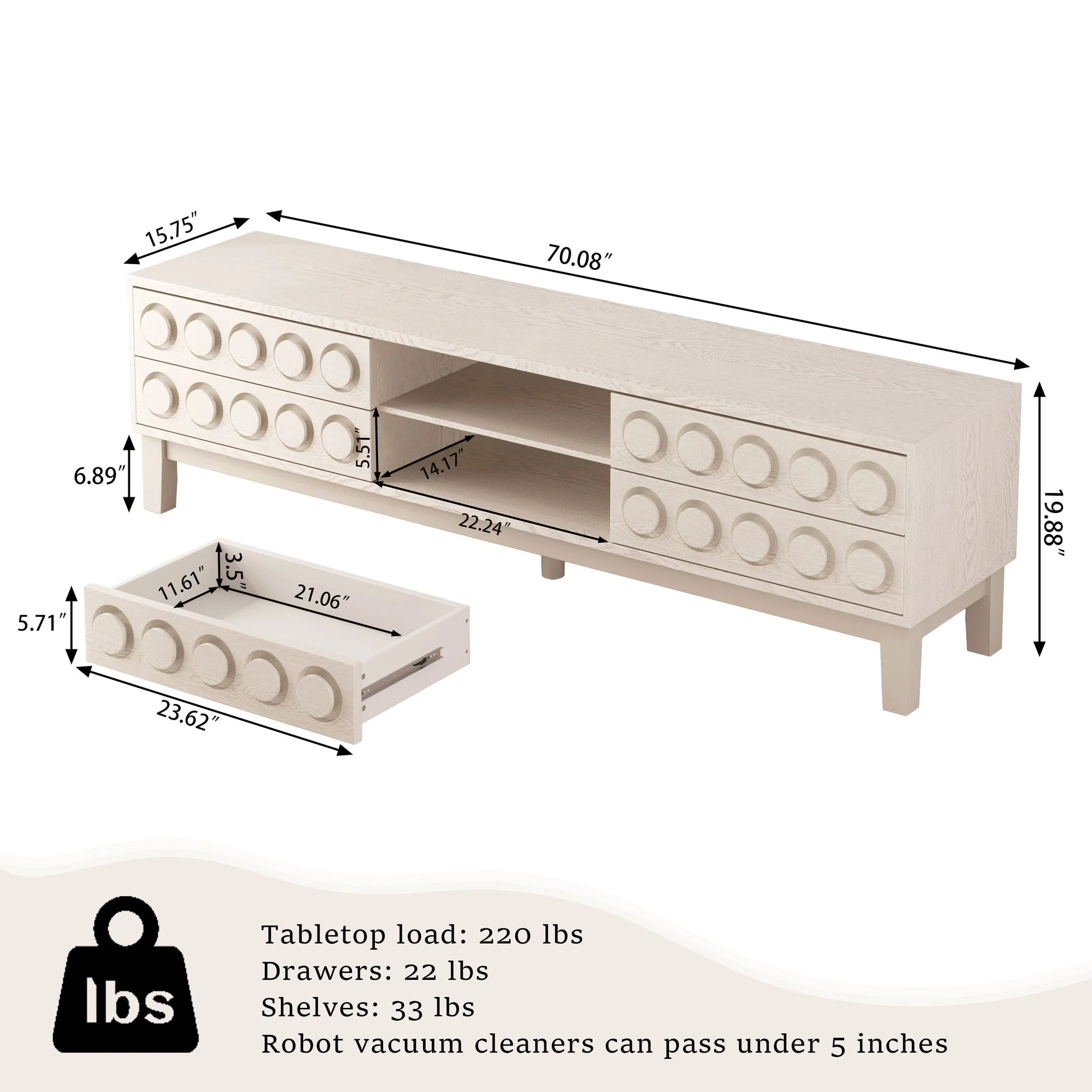 Media Console With 4 Drawers And Cable Management - Image 7