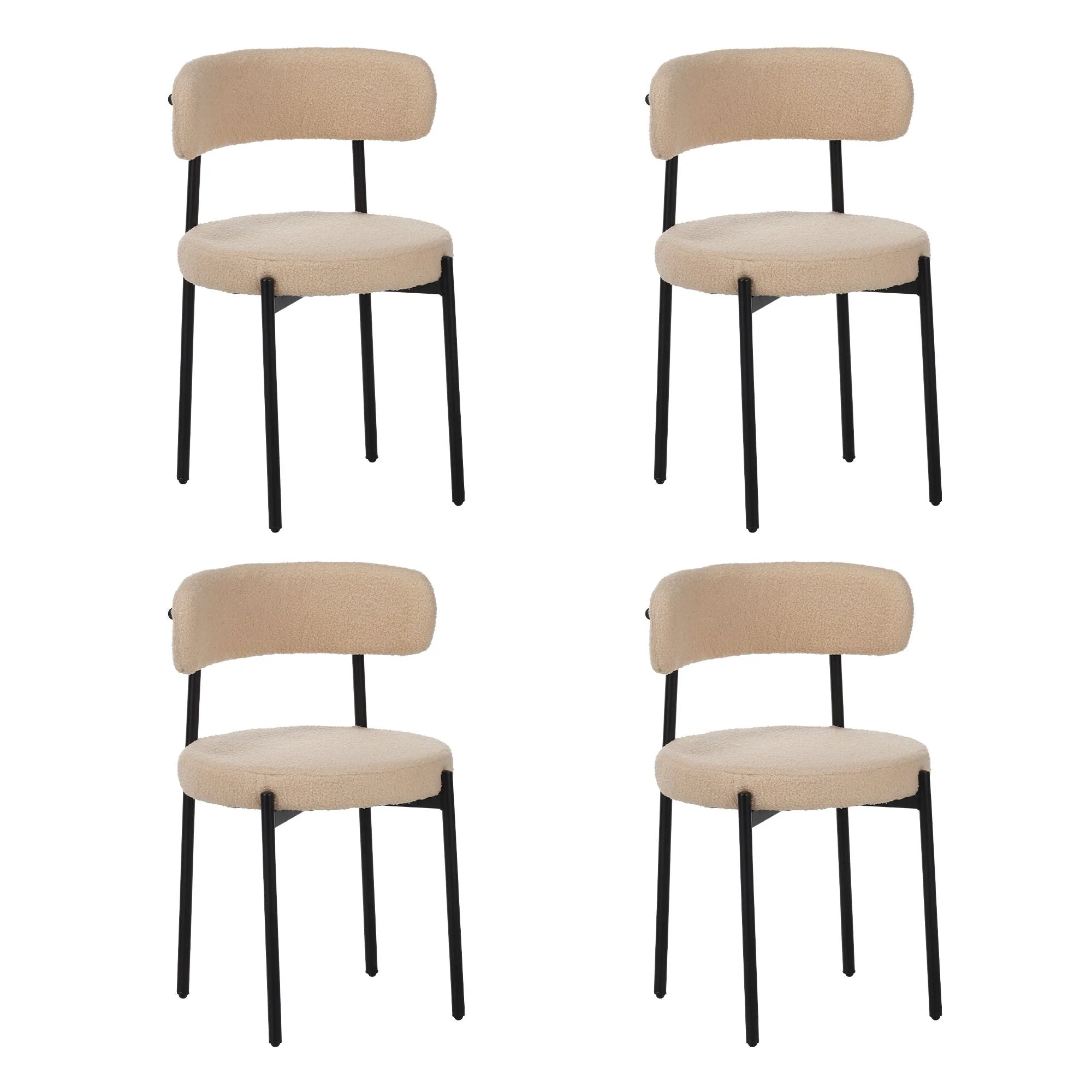 Medieval Curved Back Kitchen Dining Chairs (Set of 4) - Beige - Image 4