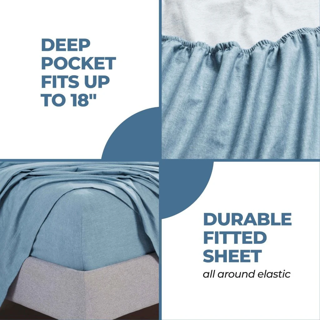 100% Cotton Flannel Sheet Set Warm Two-Toned Melange Deep Pocket - Image 27