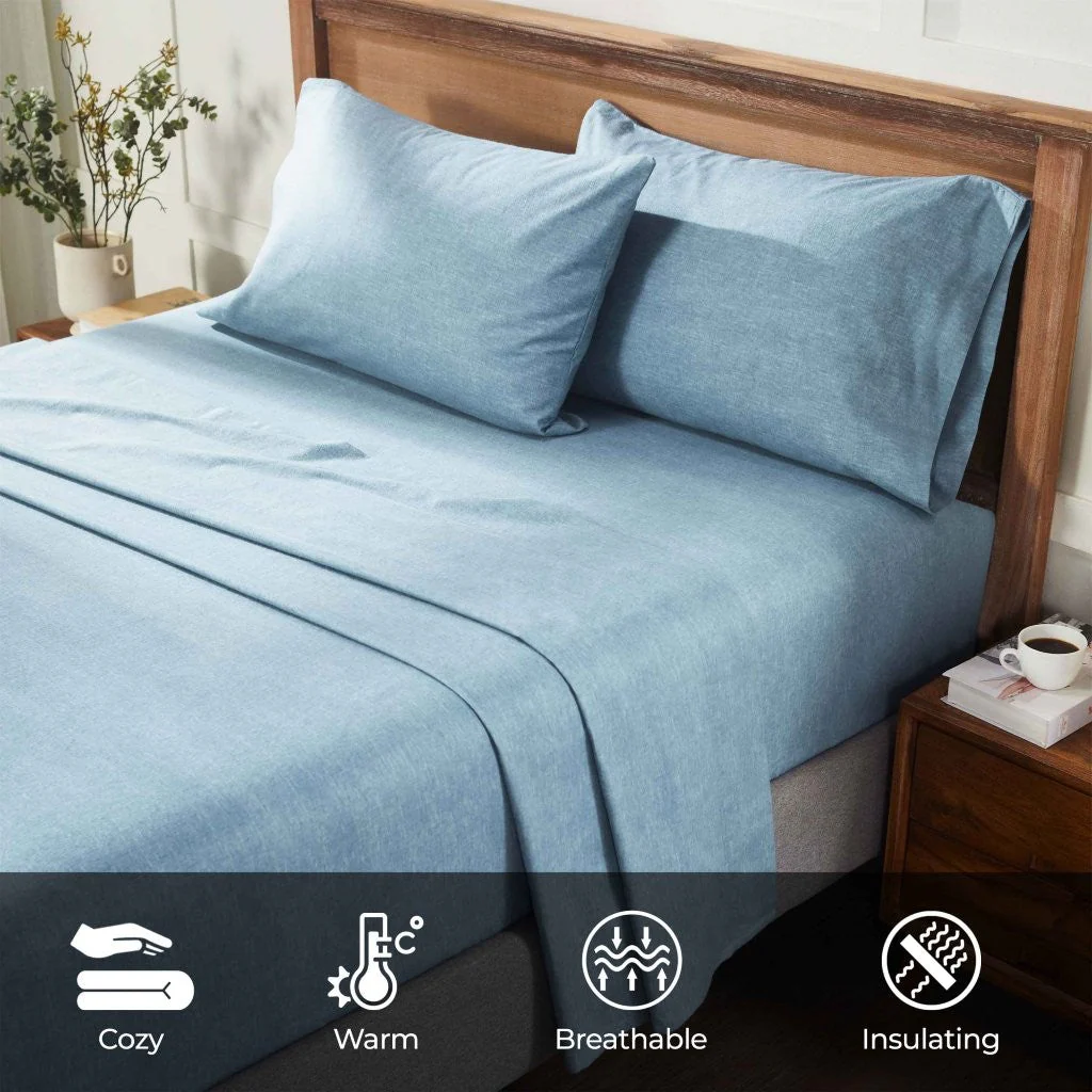 100% Cotton Flannel Sheet Set Warm Two-Toned Melange Deep Pocket - Image 28