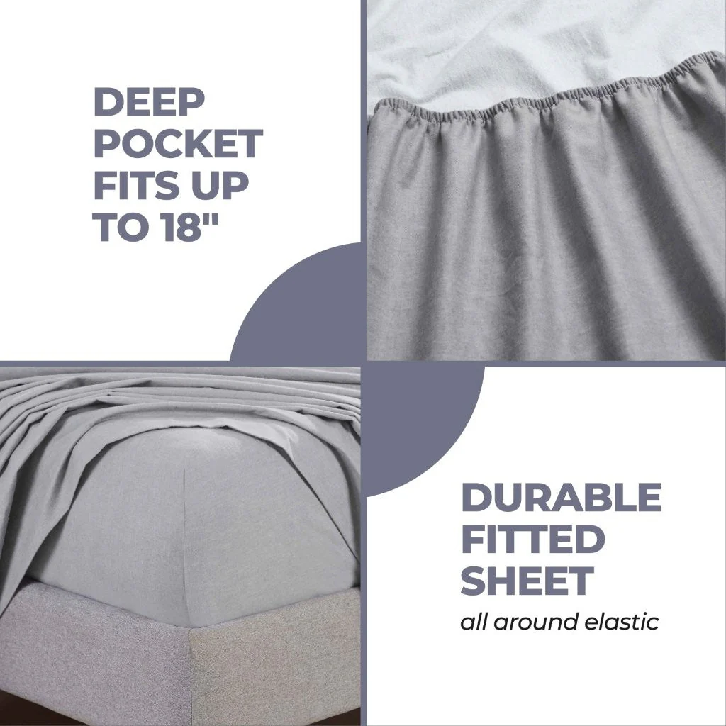 100% Cotton Flannel Sheet Set Warm Two-Toned Melange Deep Pocket - Image 56