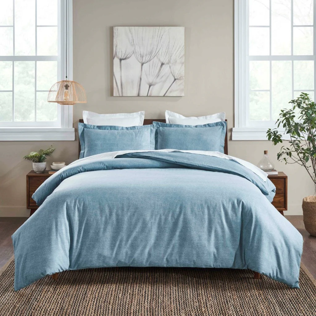 Melange Flannel Cotton Fuzzy Warm Two-Toned Duvet Cover Set - Image 11