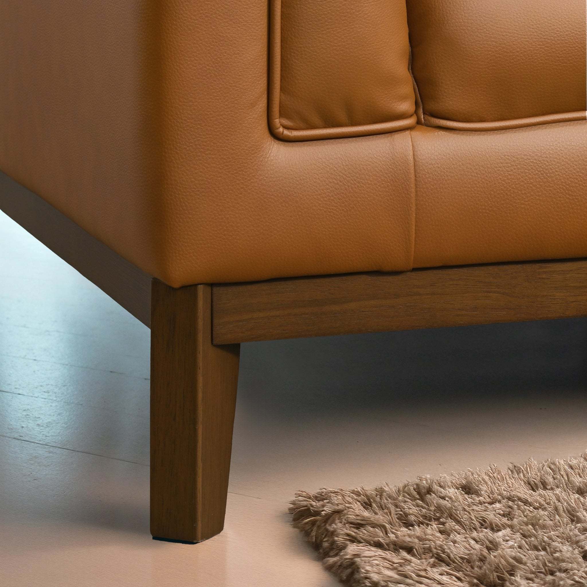 Melissa Mid-Century Cognac Vegan Leather Modern Sofa - Image 4