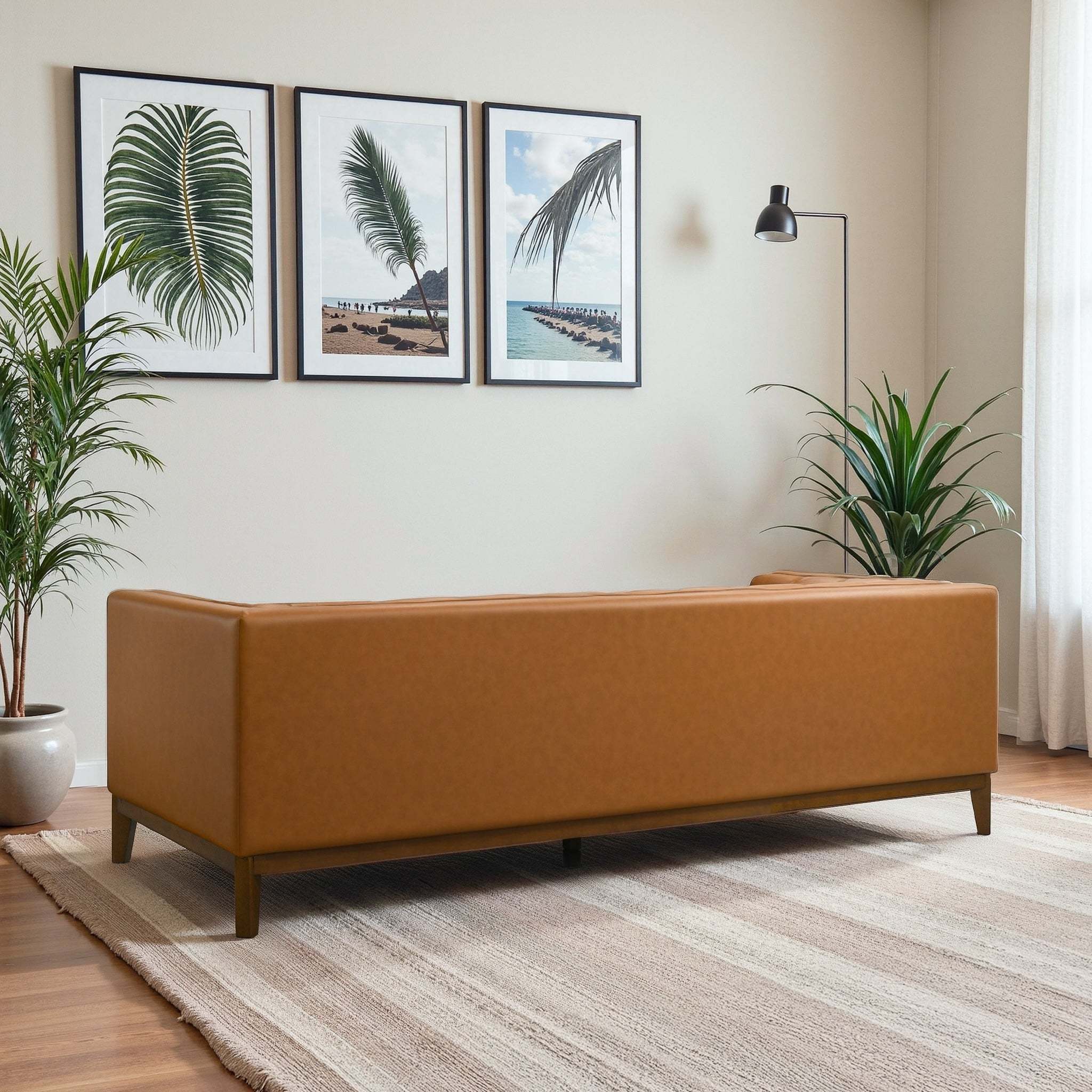 Melissa Mid-Century Cognac Vegan Leather Modern Sofa - Image 5