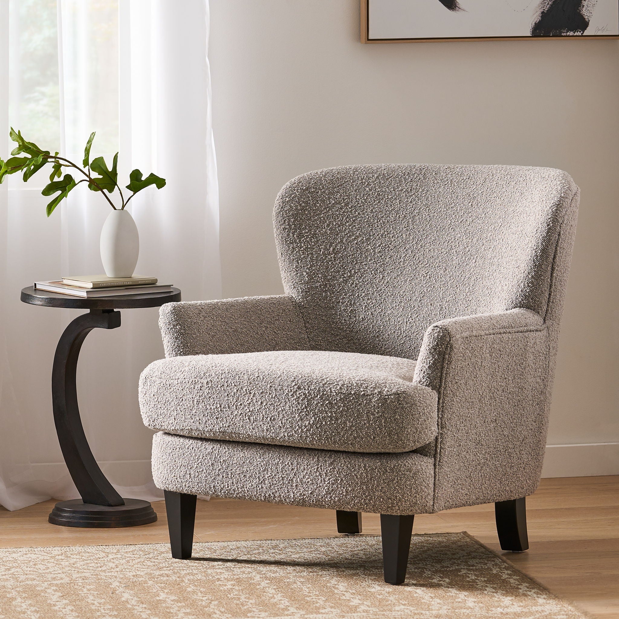 Melodique Boucle Fabric Upholstered Club Chair With Tapered Legs - Image 3