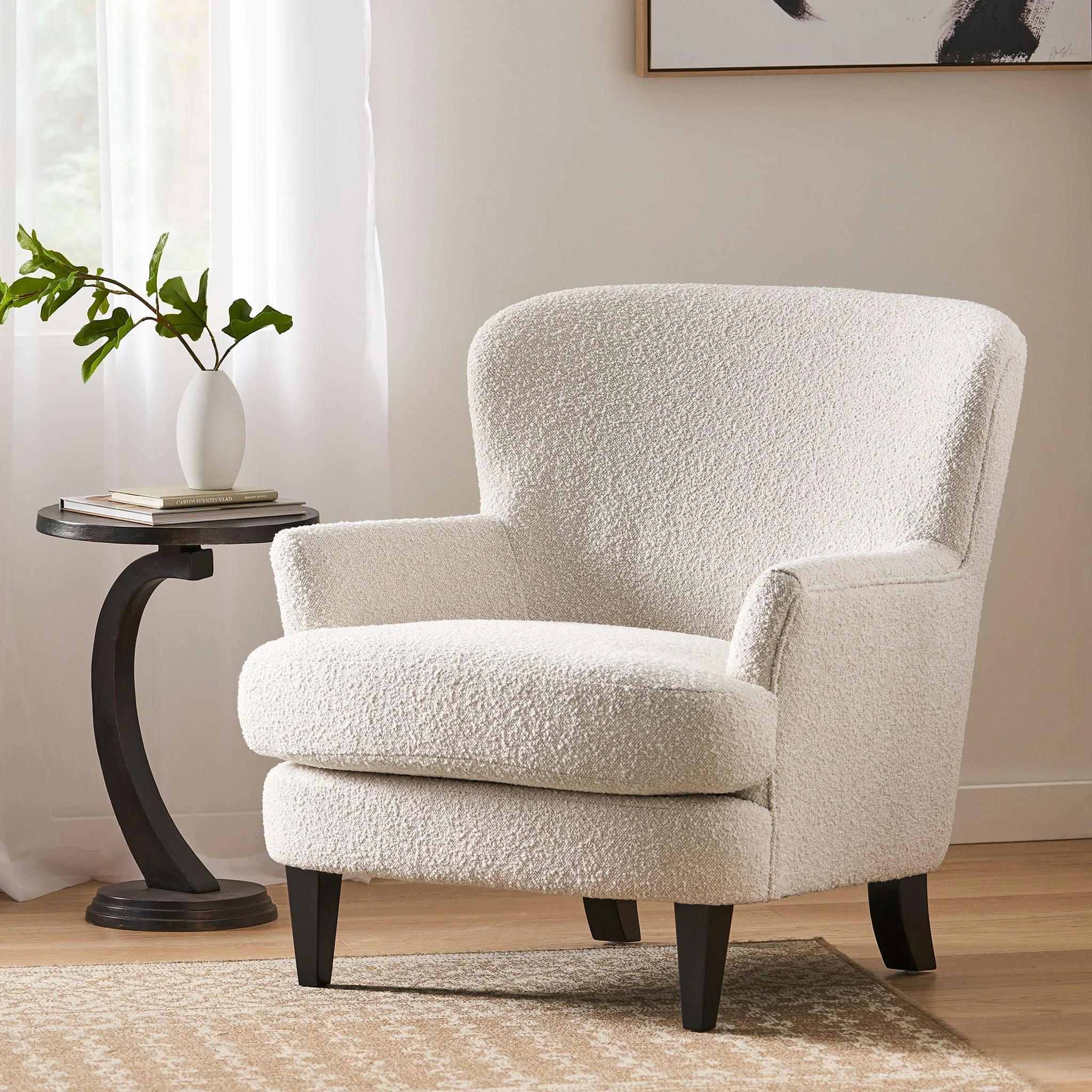 Melodique Boucle Fabric Upholstered Club Chair With Tapered Legs - Image 6