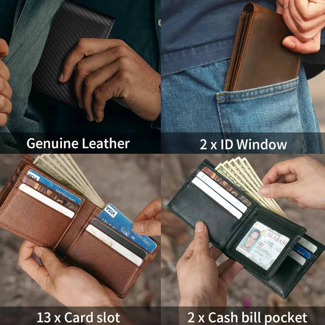 Men’s Genuine Leather RFID Blocking Bifold Wallet 13 Card Slots - Image 8