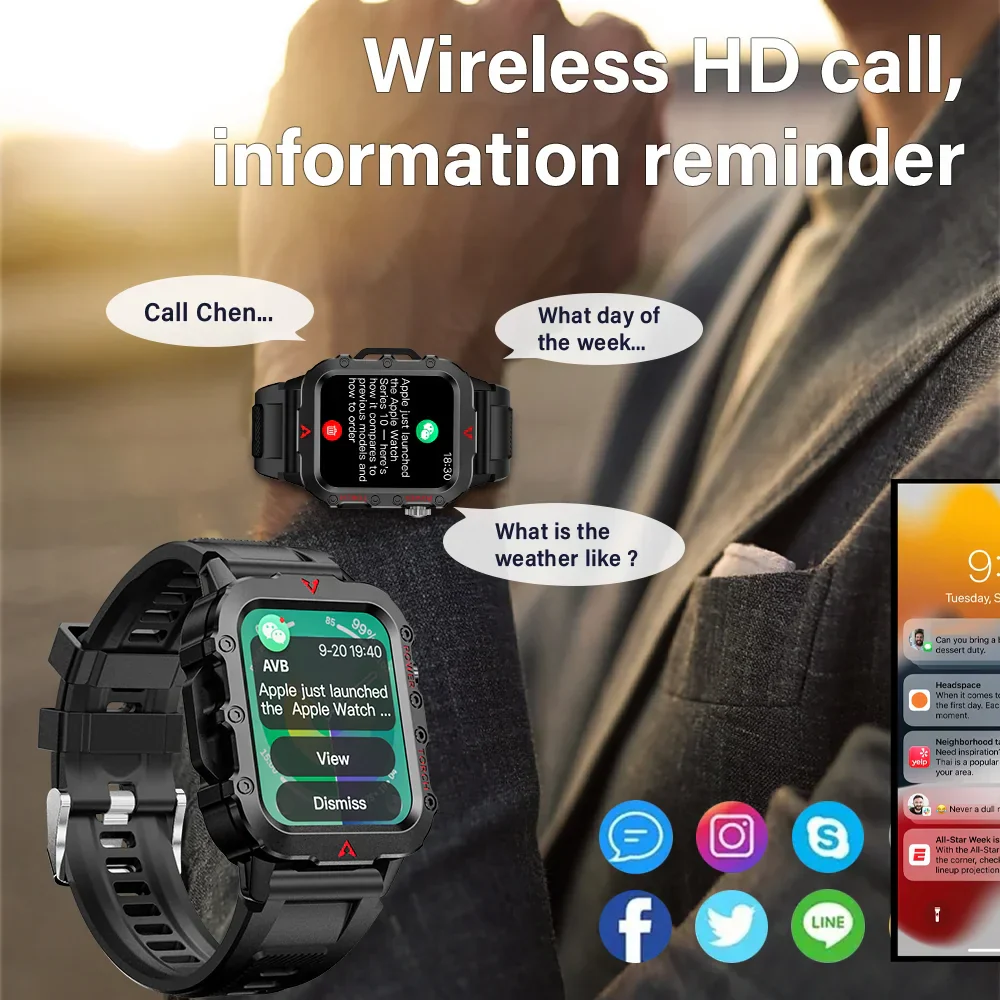 Men Smart Watch with LED Flashlight Outdoor Sports Health Fitness Tracker - Image 3