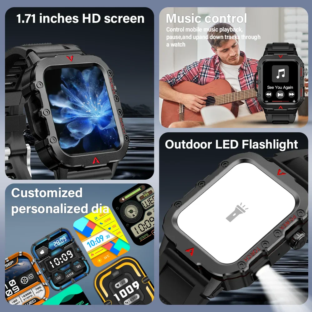 Men Smart Watch with LED Flashlight Outdoor Sports Health Fitness Tracker - Image 5