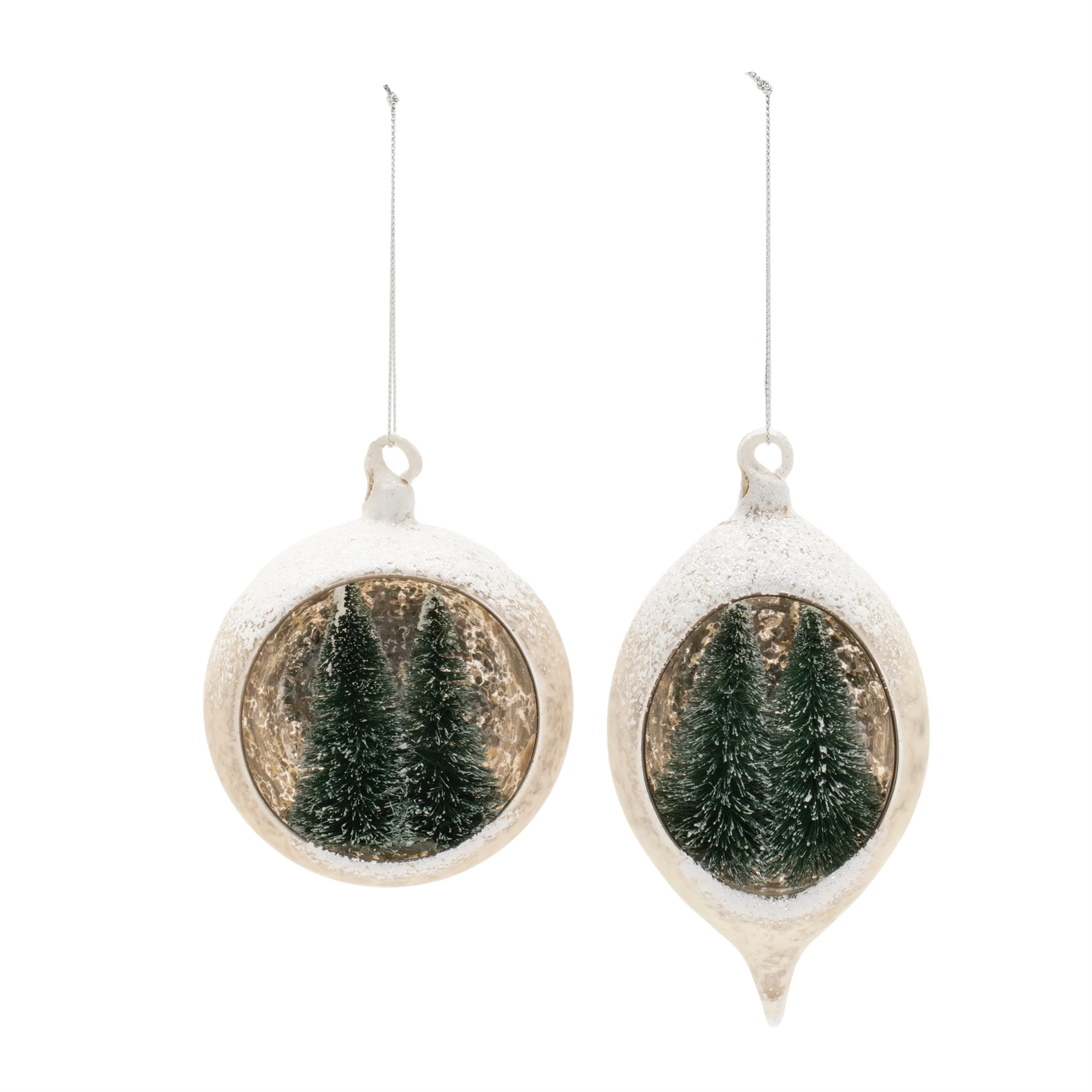 Mercury Glass Ornament with Pine Trees (Set of 6) - Image 2
