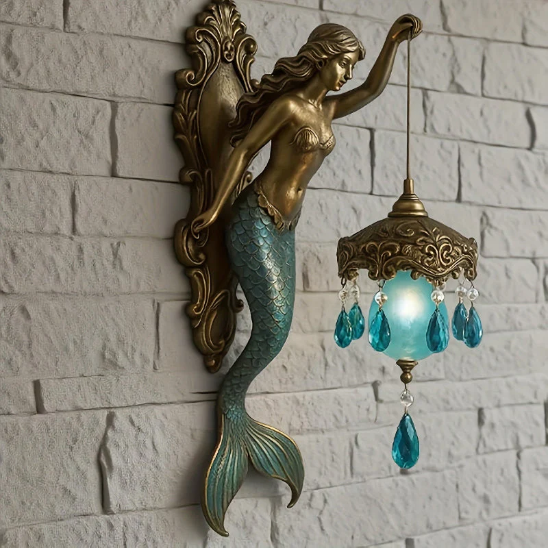 Mermaid Wall Sconce – Ocean Theme Crystal Lantern Light for Bedroom & Bathroom - Image 2