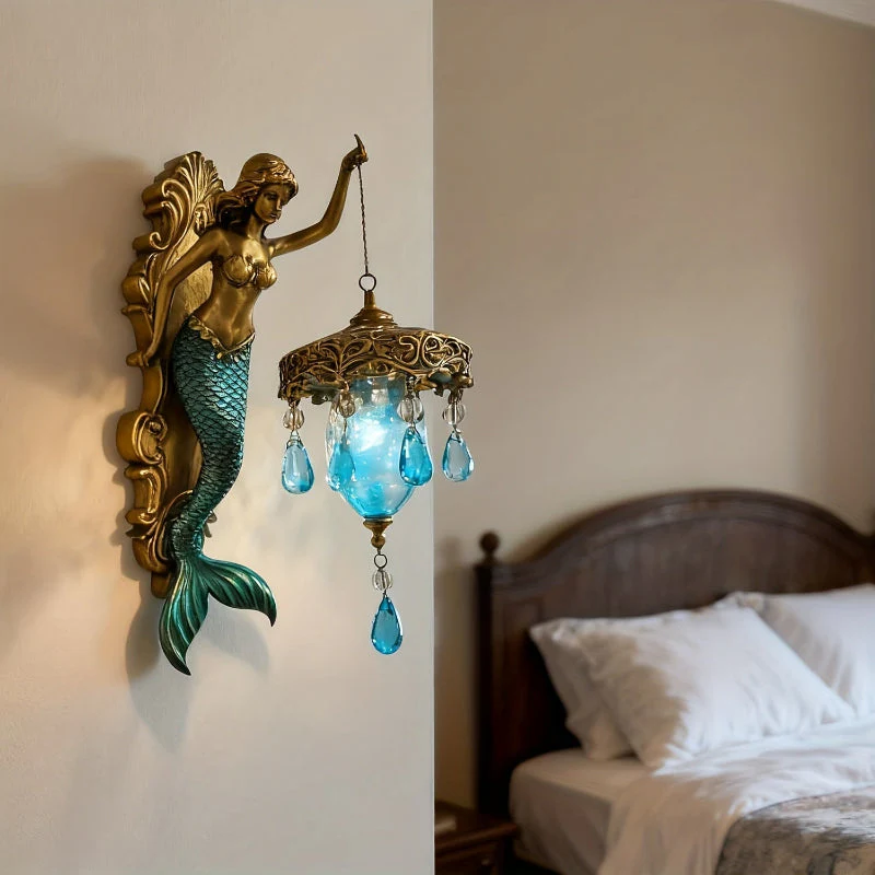 Mermaid Wall Sconce – Ocean Theme Crystal Lantern Light for Bedroom & Bathroom - Image 3