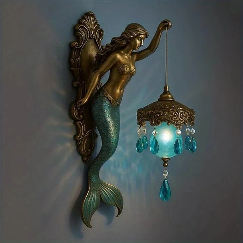 Mermaid Wall Sconce – Ocean Theme Crystal Lantern Light for Bedroom & Bathroom - Image 5