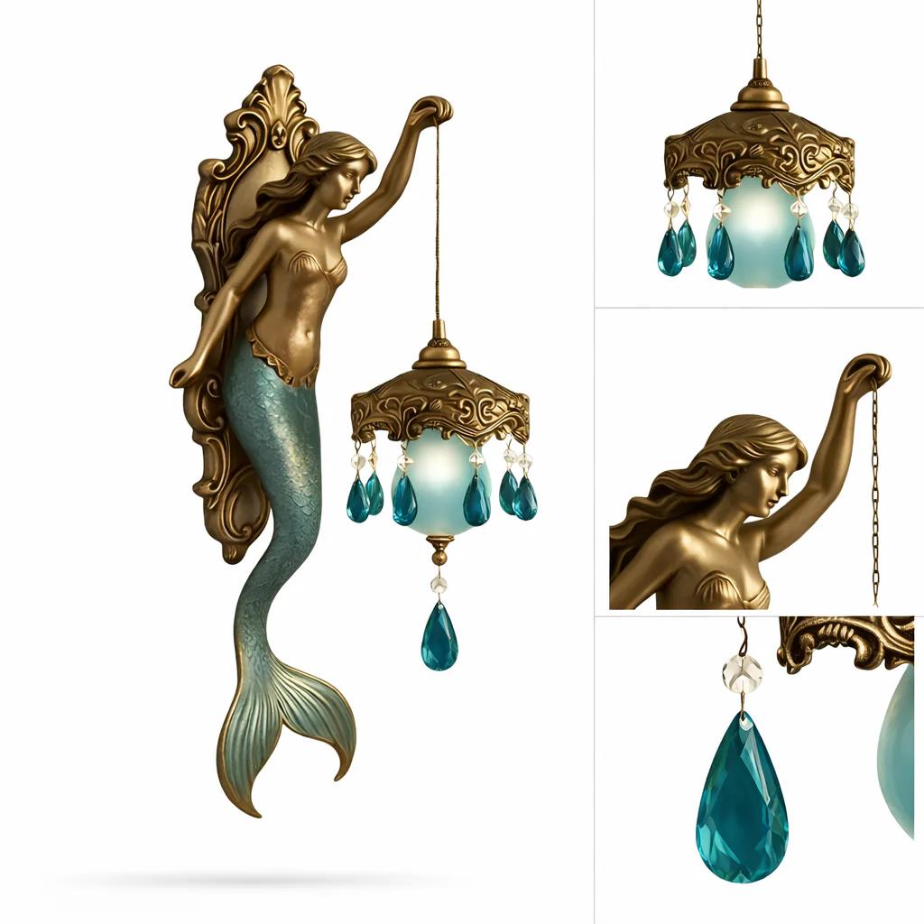 Mermaid Wall Sconce – Ocean Theme Crystal Lantern Light for Bedroom & Bathroom - Image 6