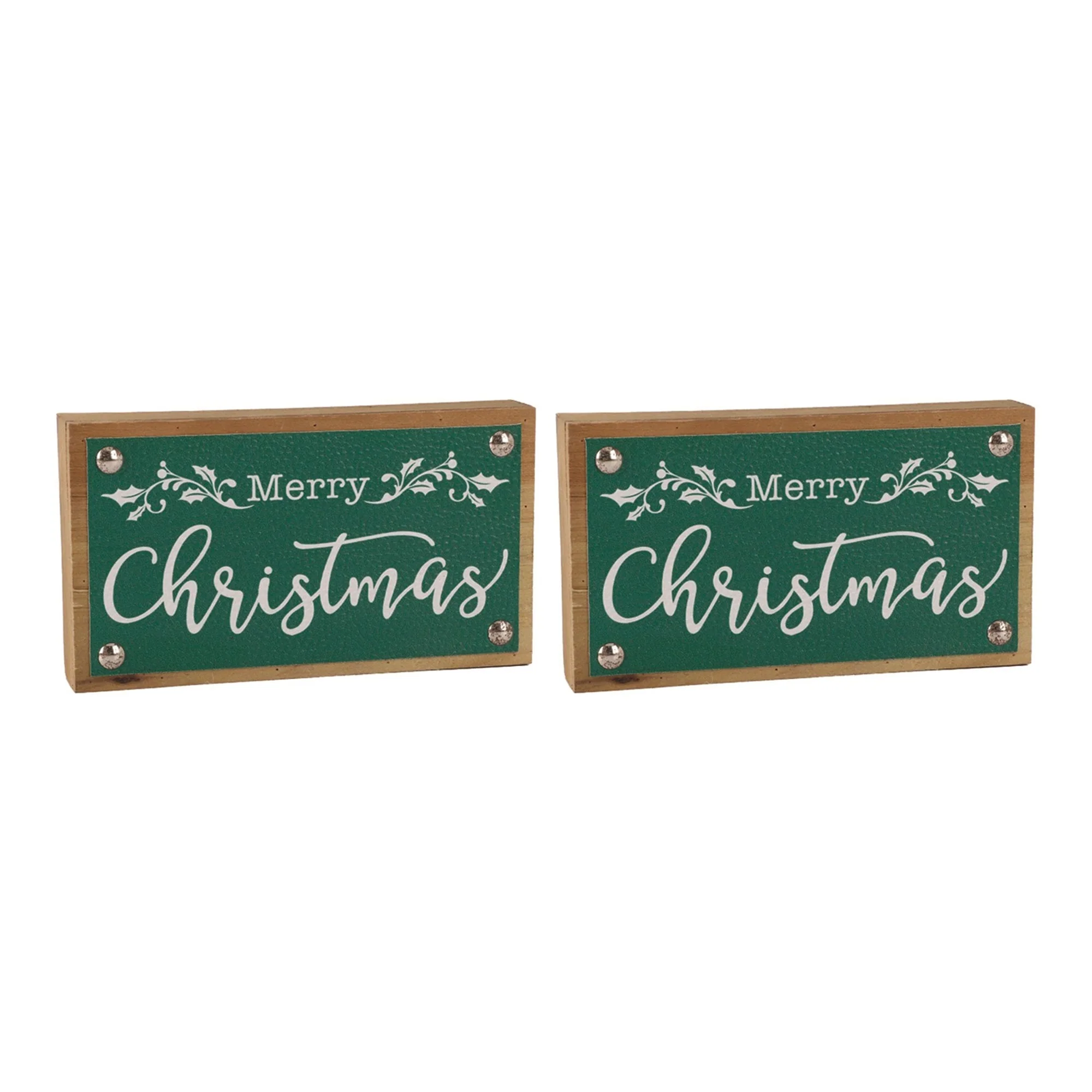Merry Christmas Sign with Faux Leather Accent (Set of 2) - Image 2