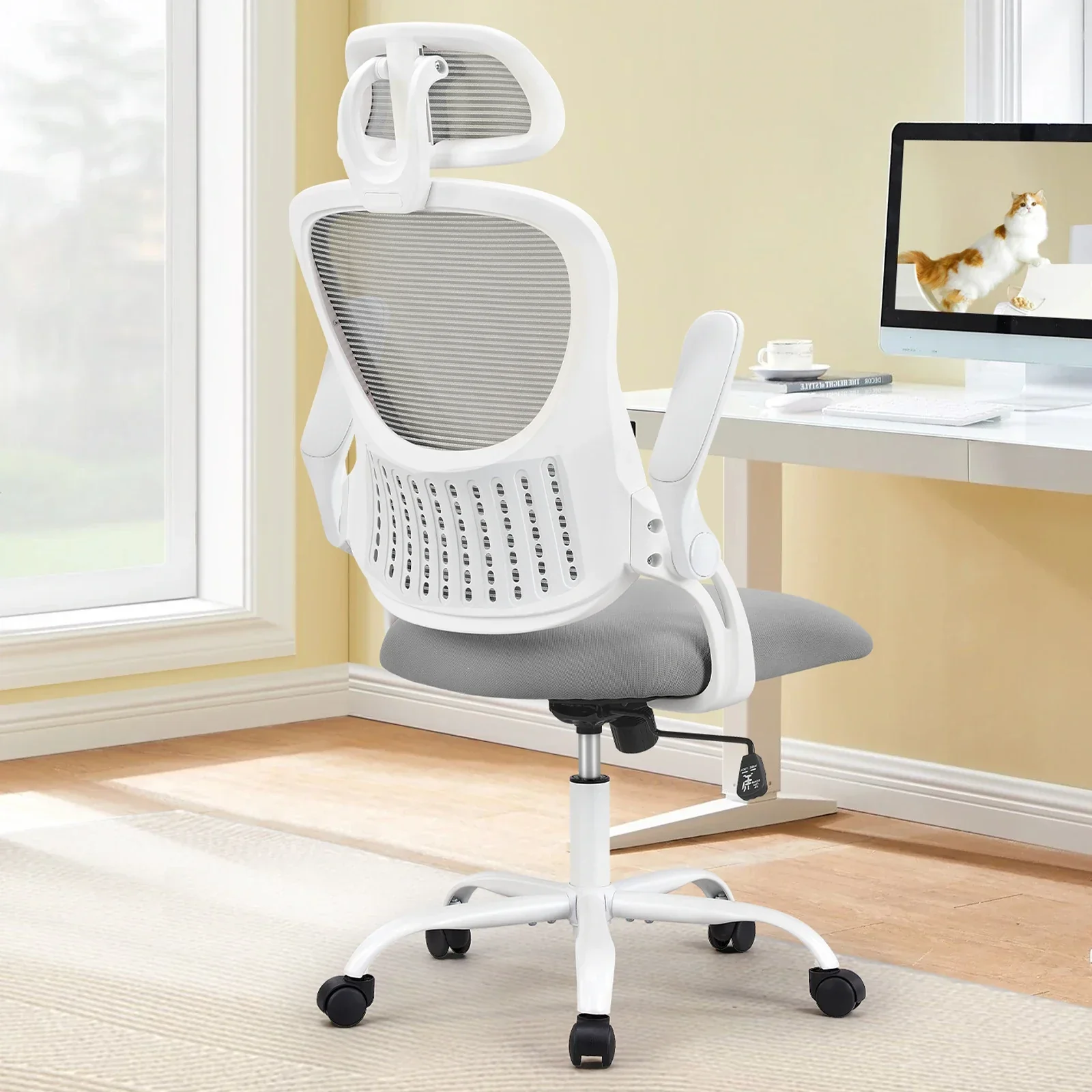 Mesh Ergonomic Office Chair Flip-Up Arms Adjustable Headrest Lumbar Support - Image 7
