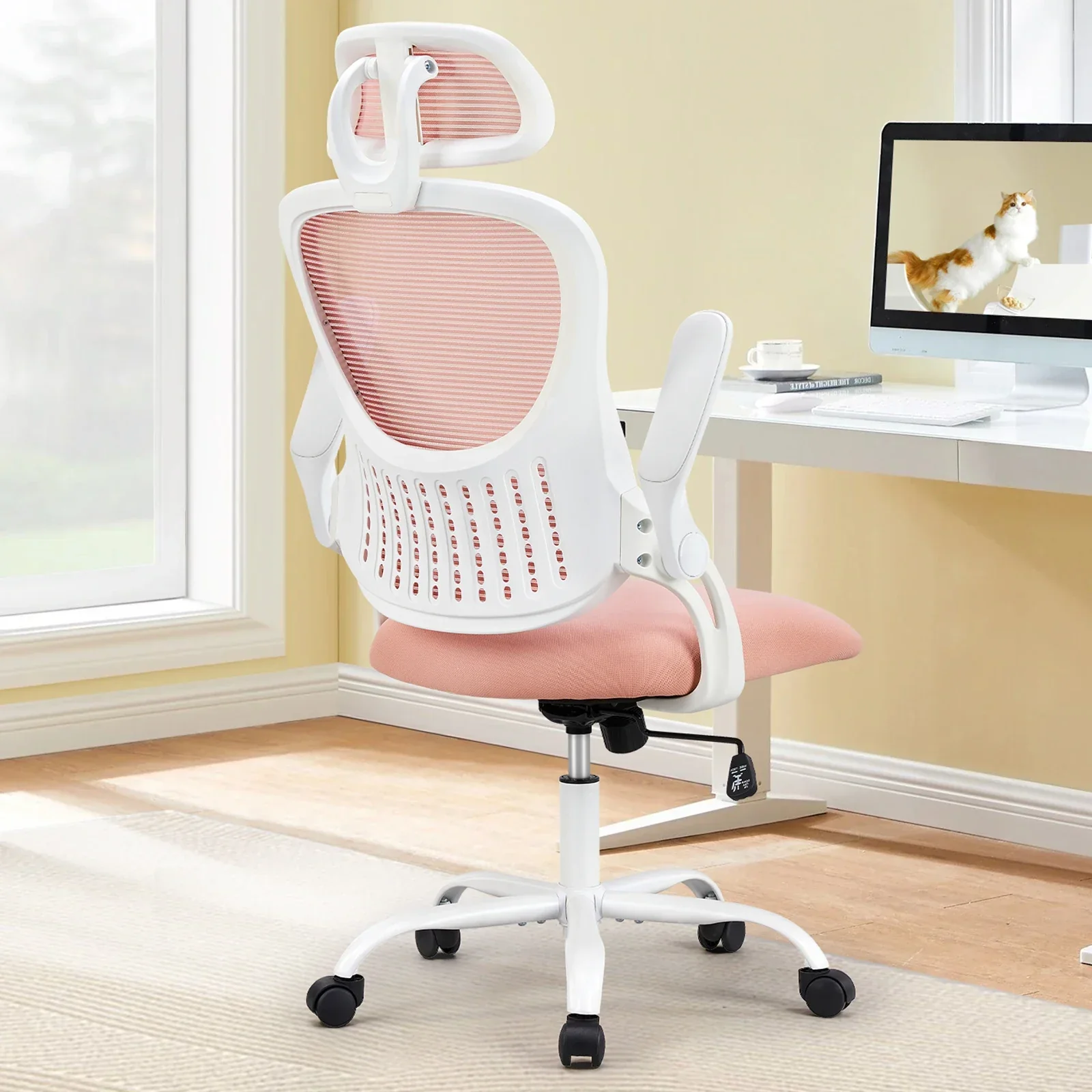 Mesh Ergonomic Office Chair Flip-Up Arms Adjustable Headrest Lumbar Support - Image 9