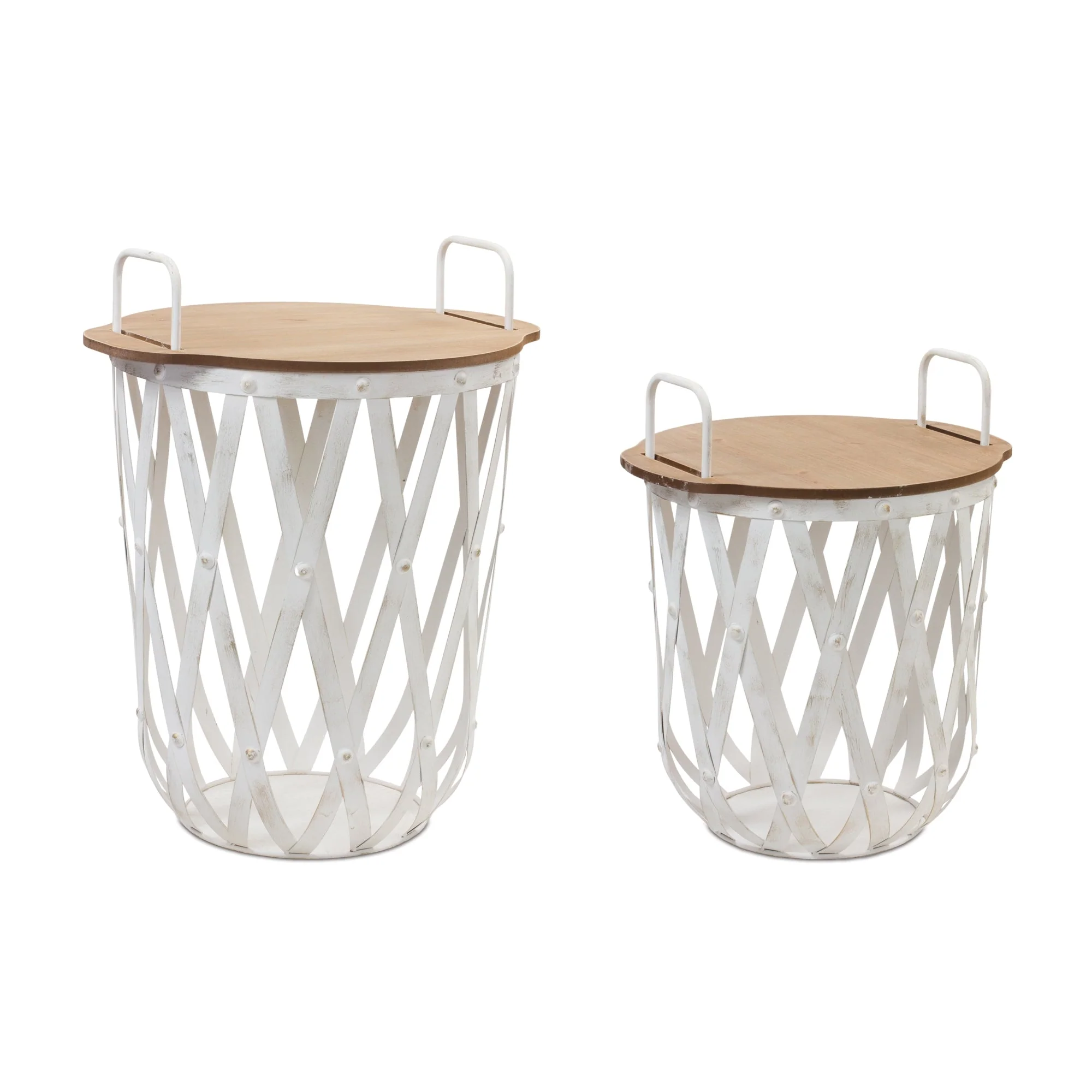 Metal and Wood Side Basket Tables (Set of 2) - Image 4