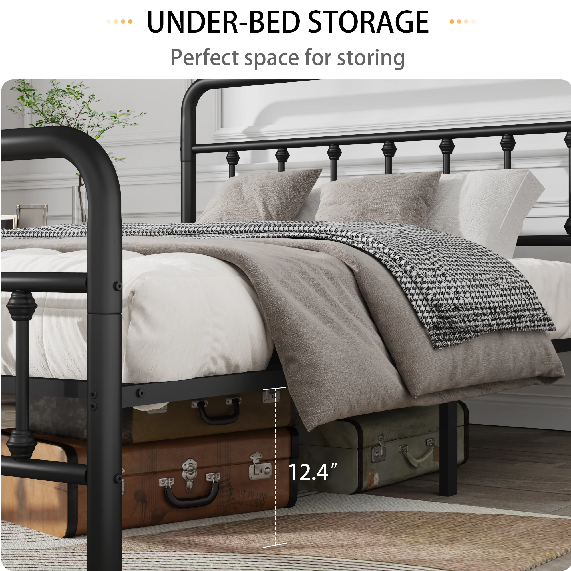 Metal Bed Frame, Full Size with Headboard and Under Bed Storage - Image 4