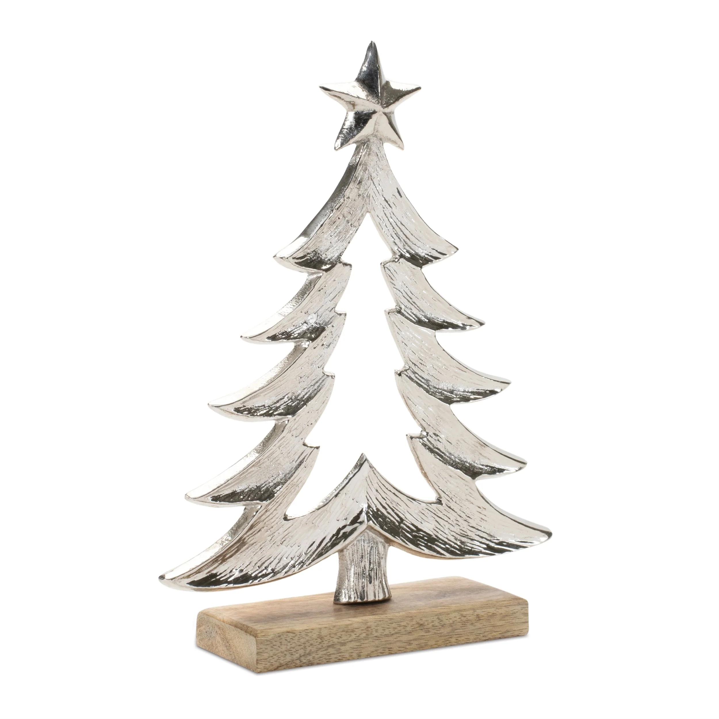 Metal Christmas Tree with Wood Base (Set of 2) - Image 2