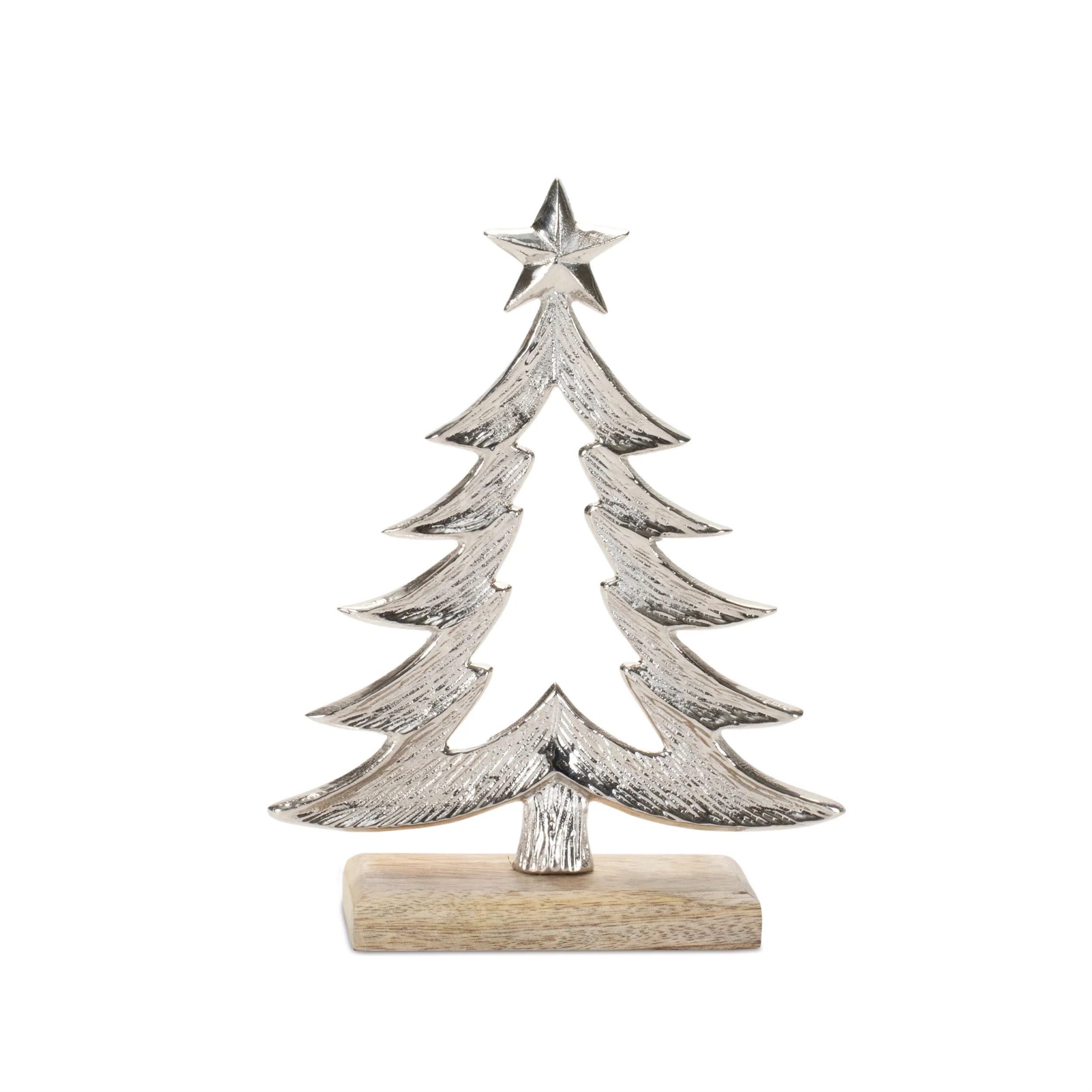 Metal Christmas Tree with Wood Base (Set of 2) - Image 3