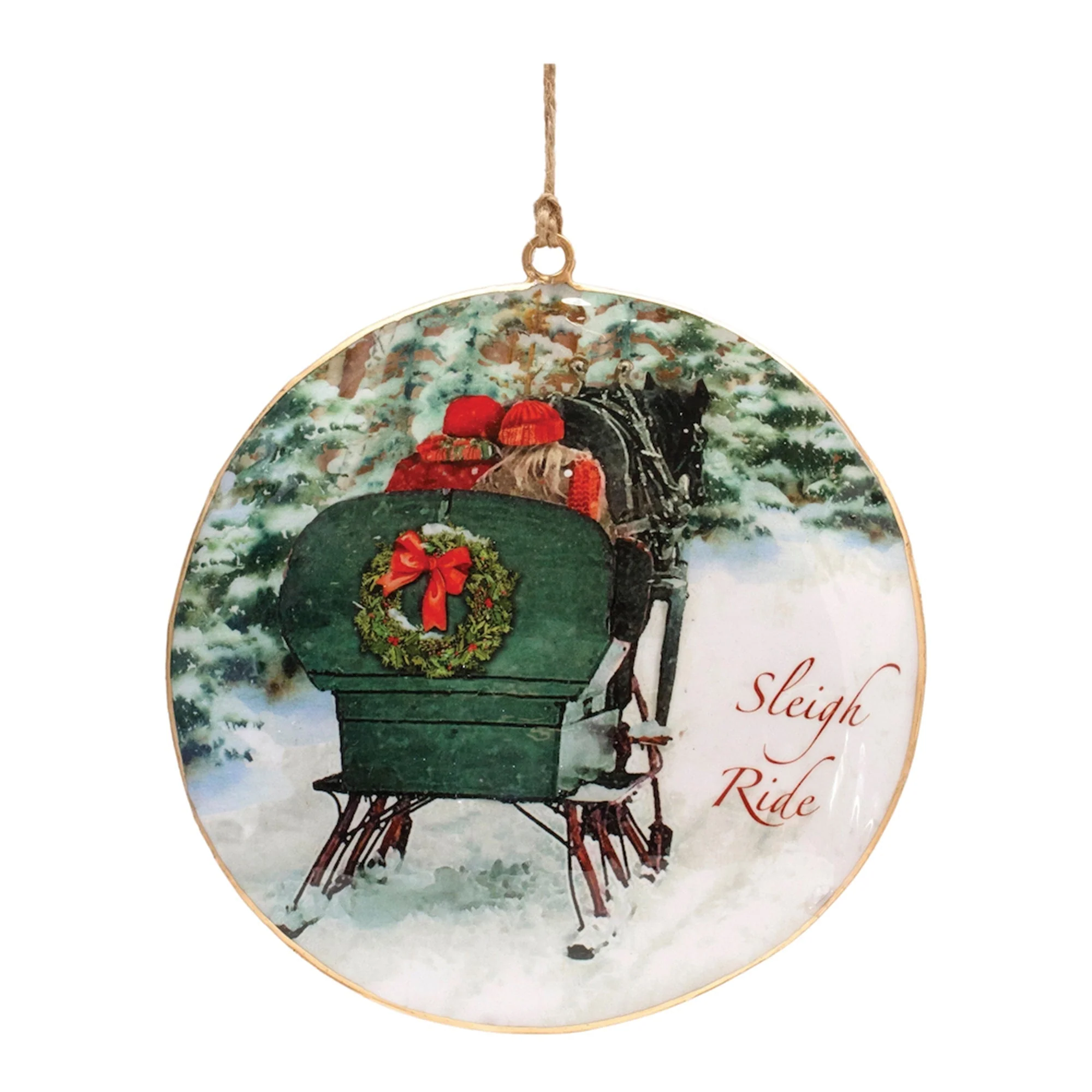 Metal Couple Sleigh Ride Disc Ornament (Set of 6) - Image 2