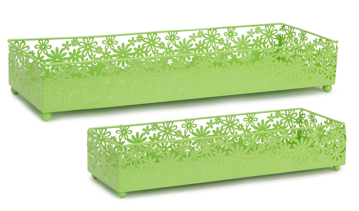 Metal cut out daisy tray planter (set of 2)