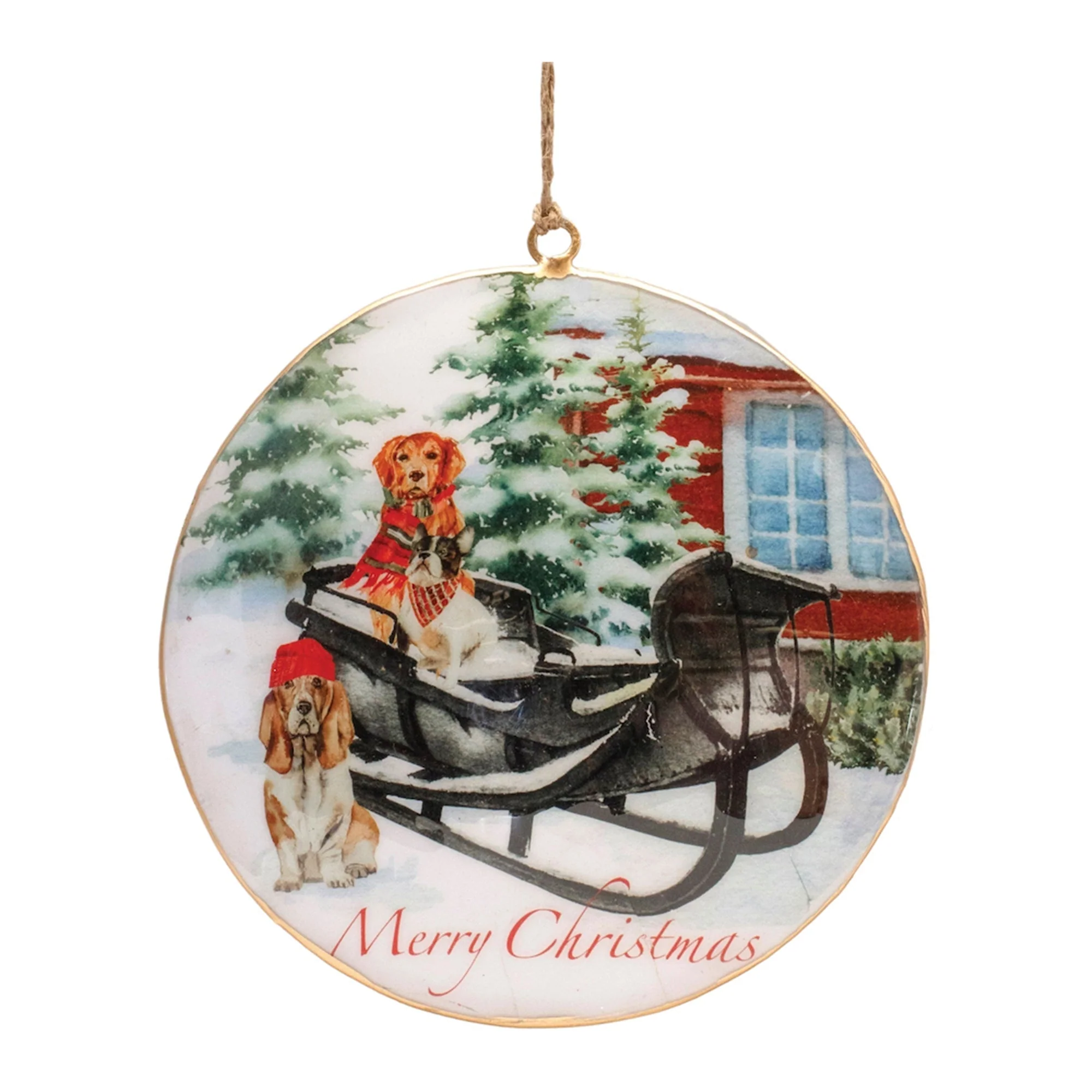 Metal Dogs in Sleigh Disc Ornament (Set of 6) - Image 2