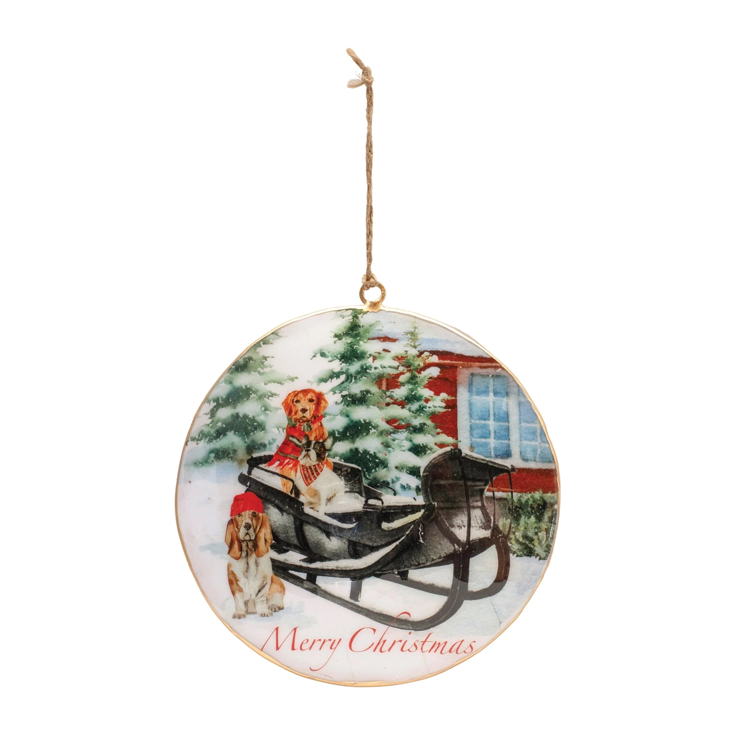 Metal Dogs in Sleigh Disc Ornament (Set of 6) - Image 3