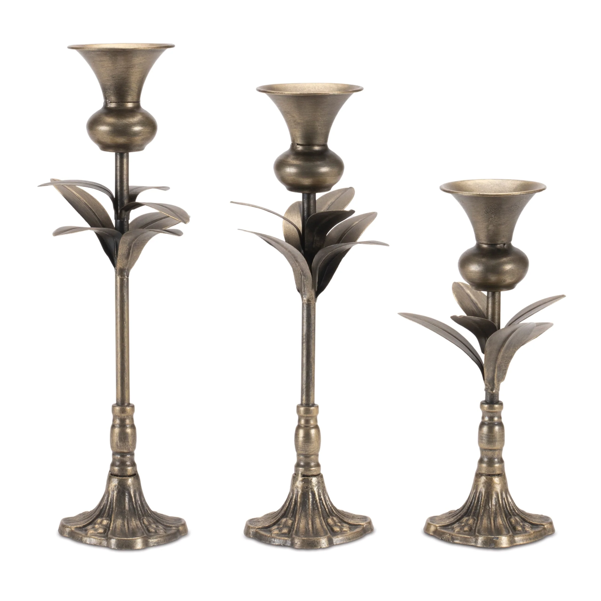 Metal Leaf Stem Taper Candle Holder (Set of 3) - Image 2