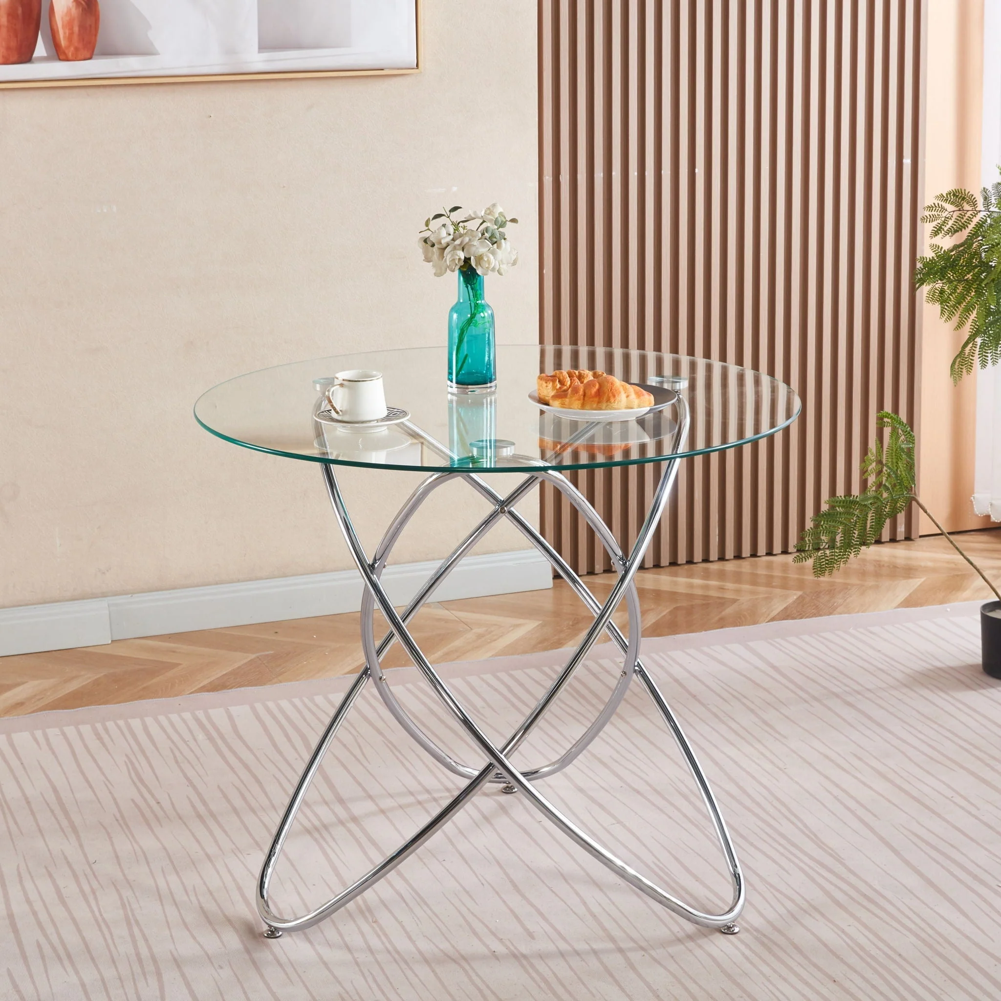 Metal Leg Dining Table With Tempered Glass Top - Image 6