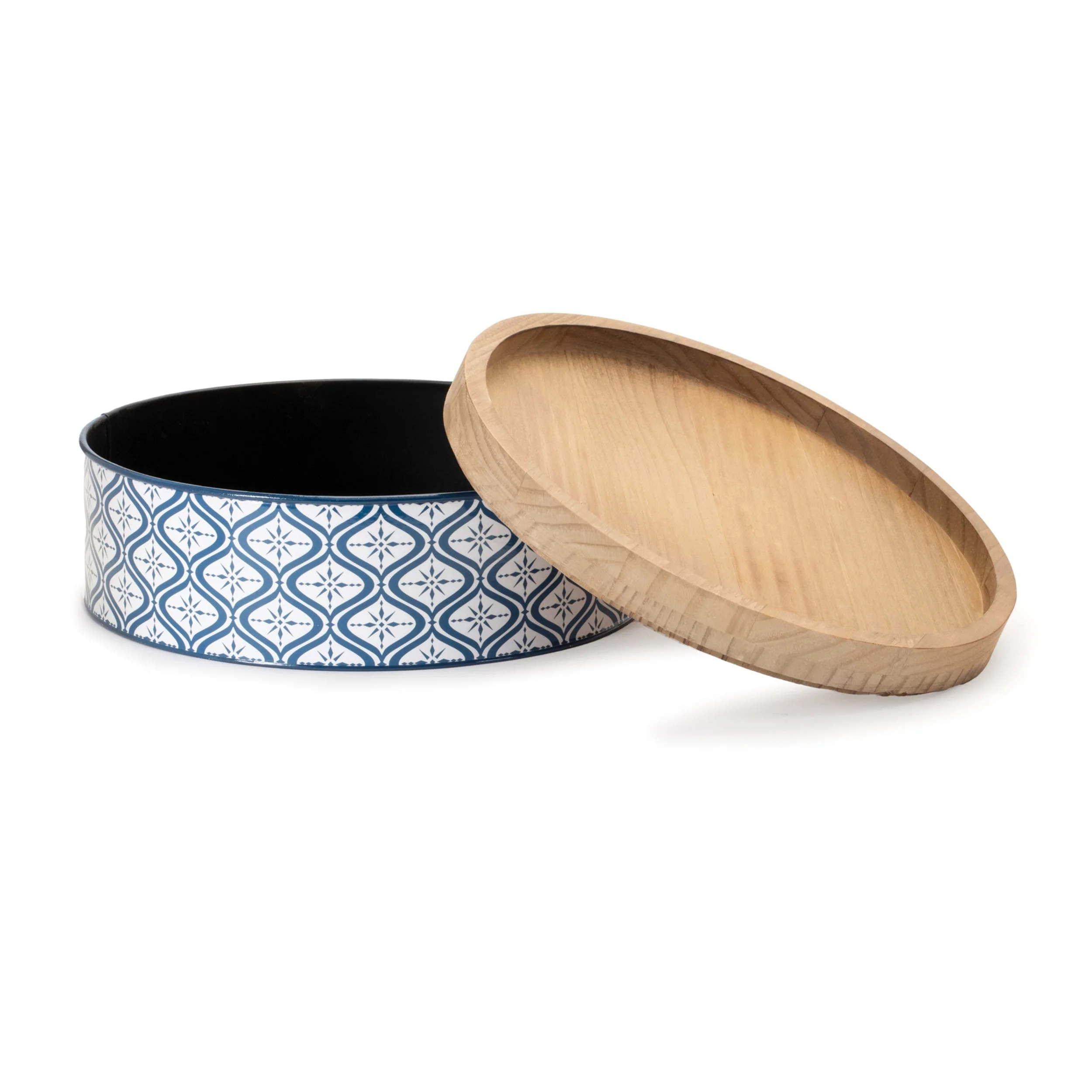 Metal patterned canister with natural wood lid (set of 2) - Image 2