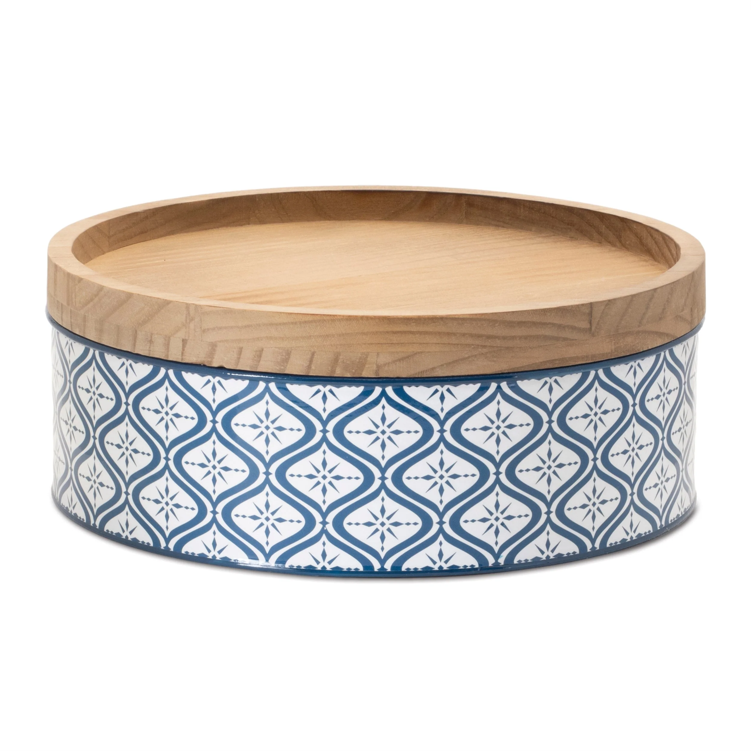 Metal patterned canister with natural wood lid (set of 2) - Image 3
