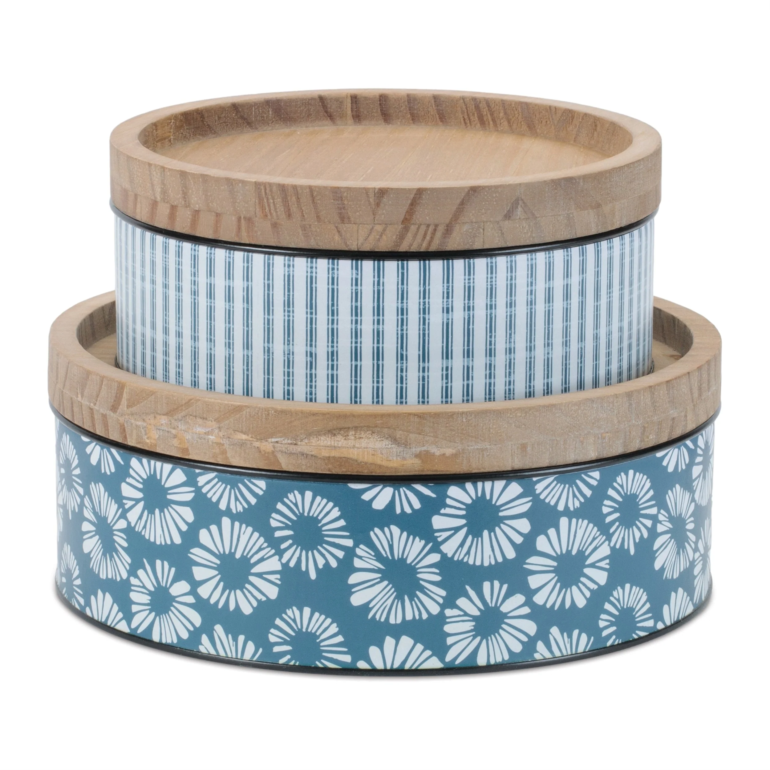 Metal patterned canister with natural wood lid (set of 2) - Image 4