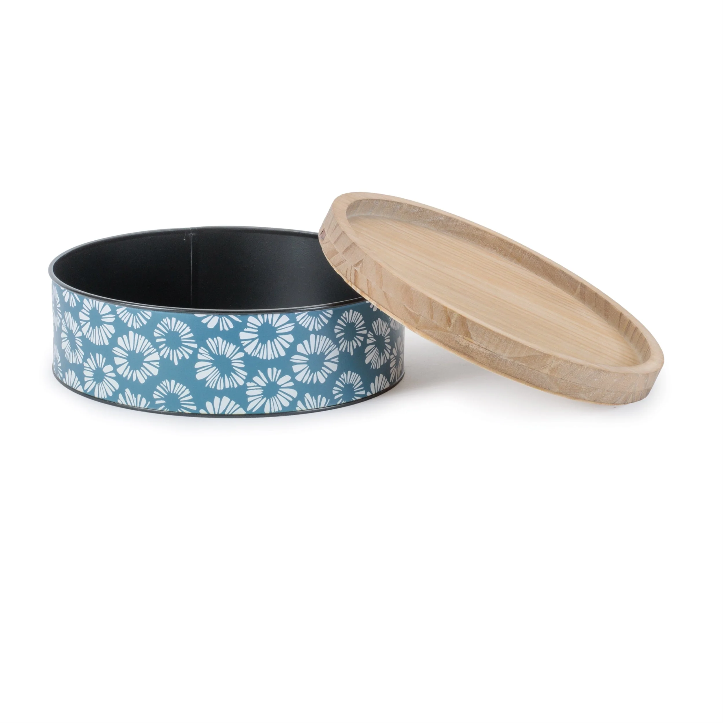 Metal patterned canister with natural wood lid (set of 2) - Image 5