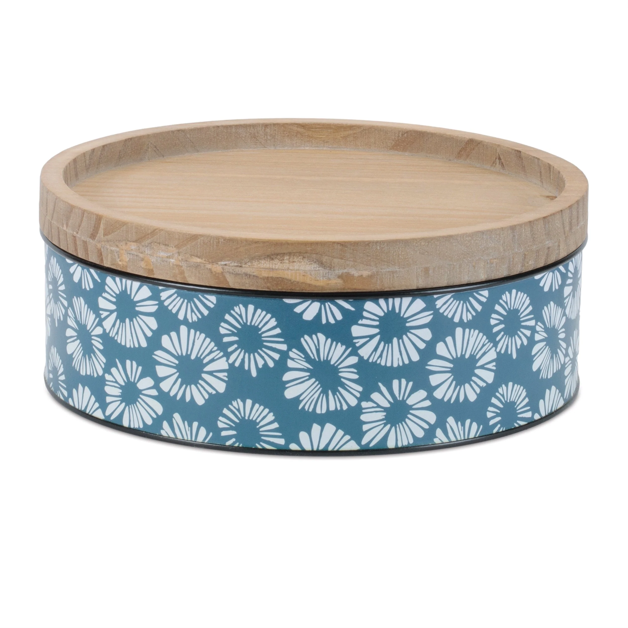 Metal patterned canister with natural wood lid (set of 2) - Image 6
