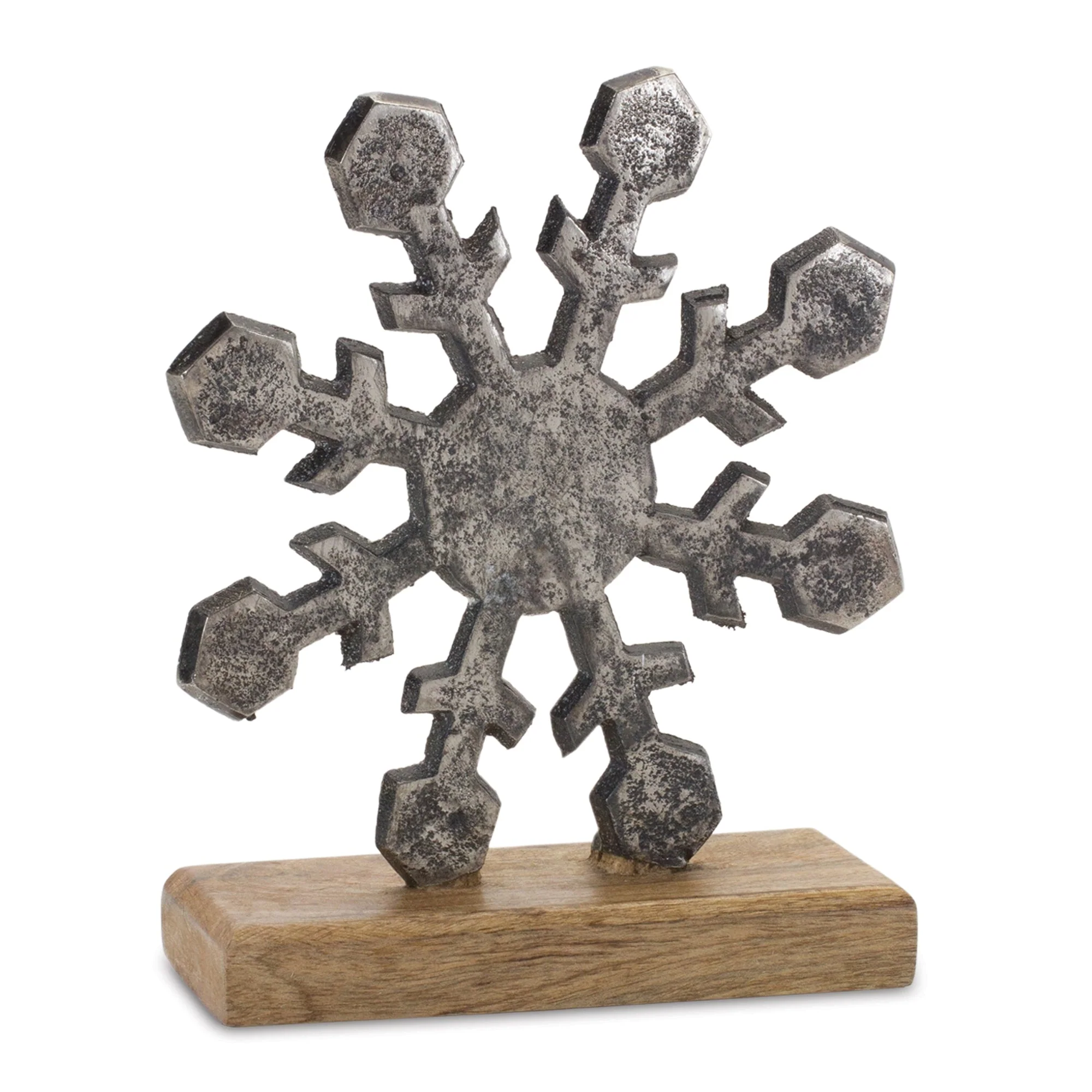 Metal Snowflake on Wood Base (Set of 6) - Image 2