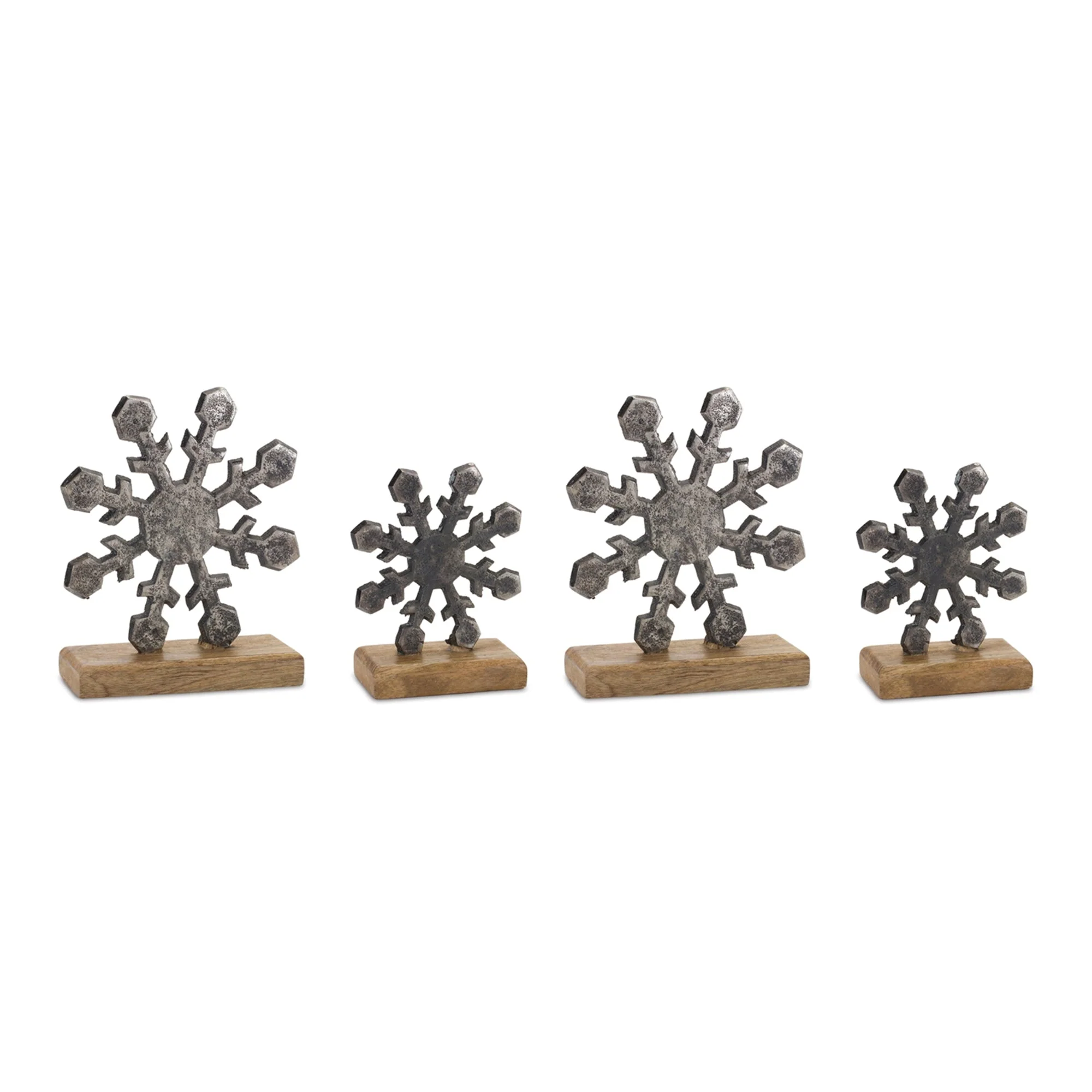 Metal Snowflake on Wood Base (Set of 6) - Image 4