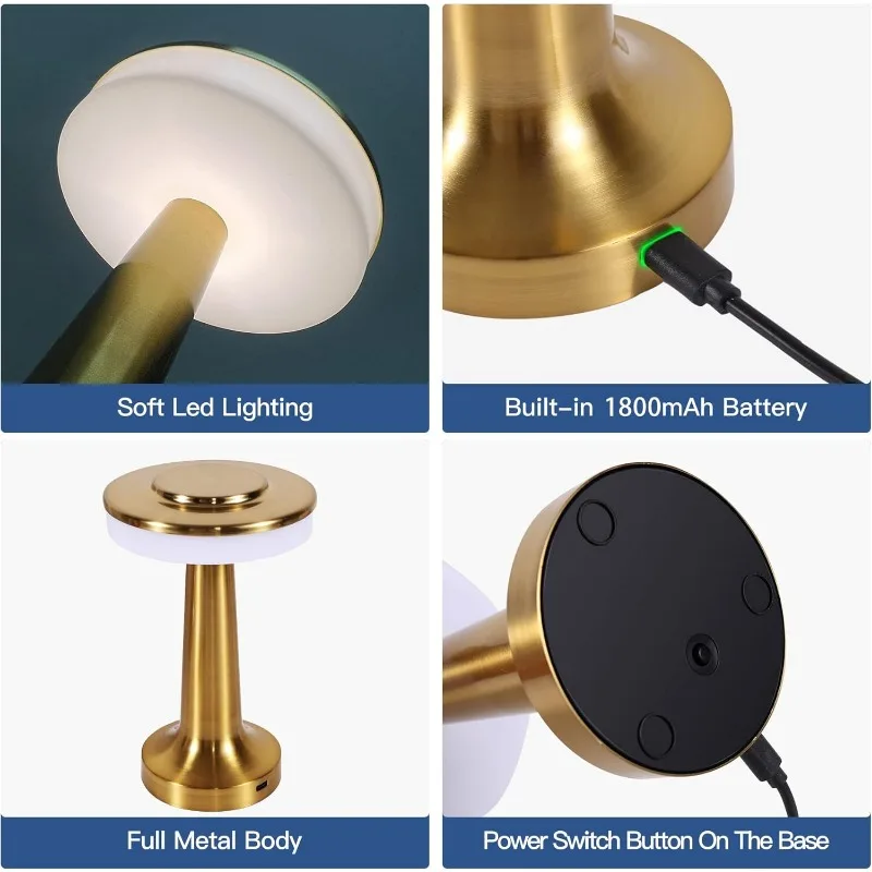Metal Touch Table Lamp USB Rechargeable Portable Bedside Night Light for Bar - Image 3