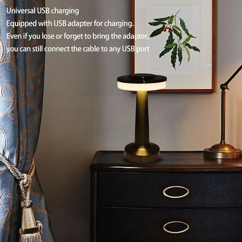 Metal Touch Table Lamp USB Rechargeable Portable Bedside Night Light for Bar - Image 4