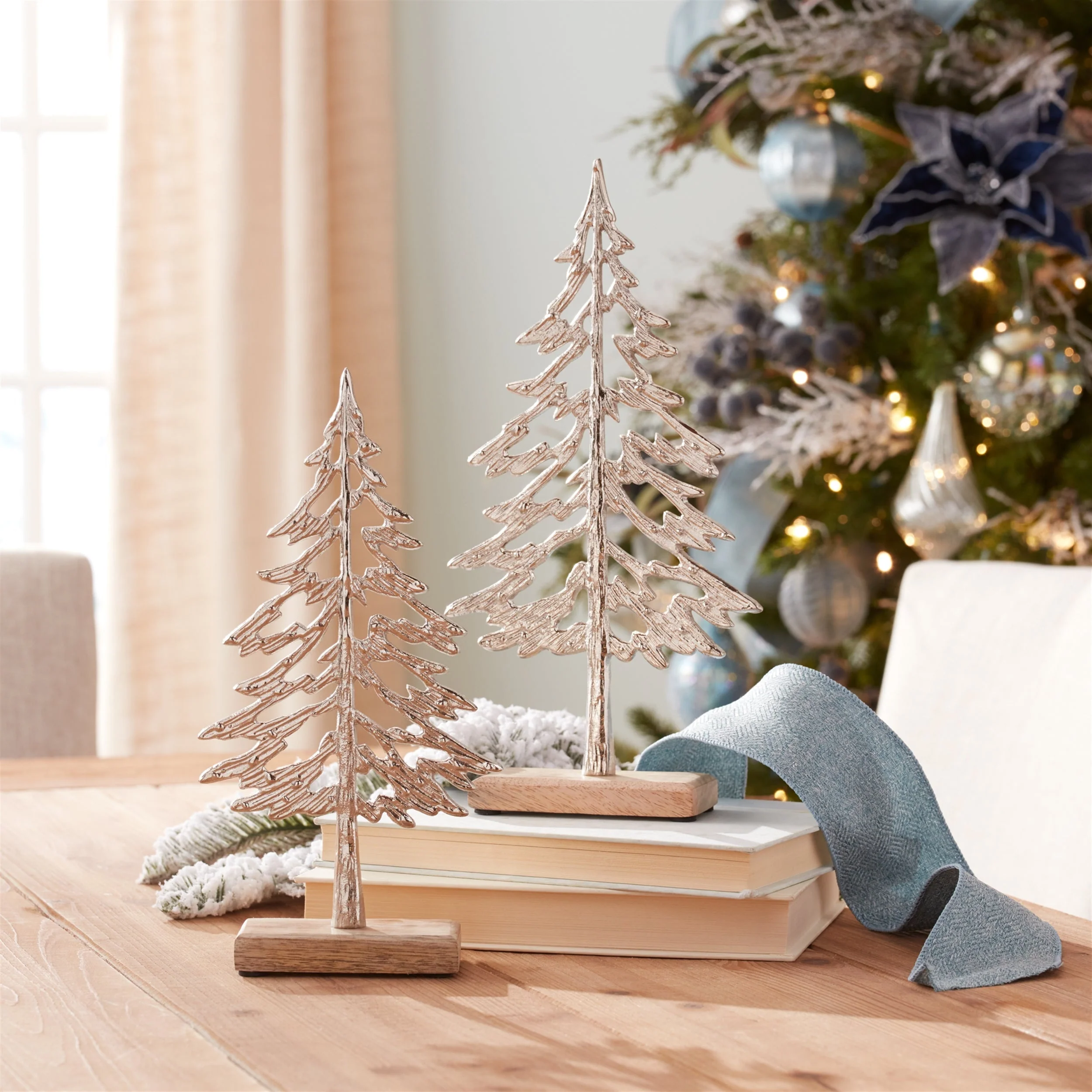 Metal Tree with Wood Base (Set of 2) - 10.5" and 12.5" trees - Image 2